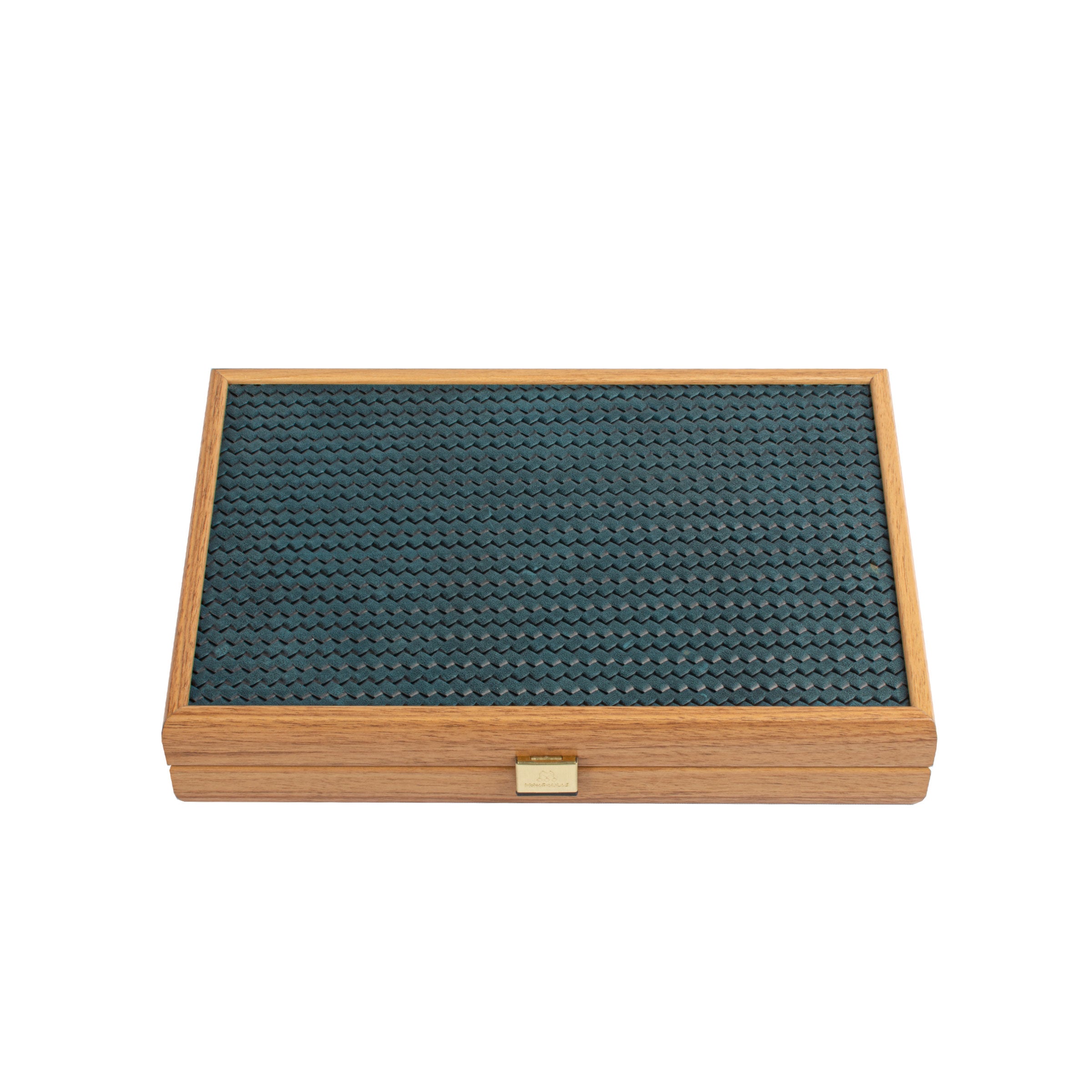 Premium Handcrafted Knitted Leather Backgammon Set in Turquoise colour - Premium Backgammon from MANOPOULOS Chess & Backgammon - Just €192! Shop now at MANOPOULOS Chess & Backgammon