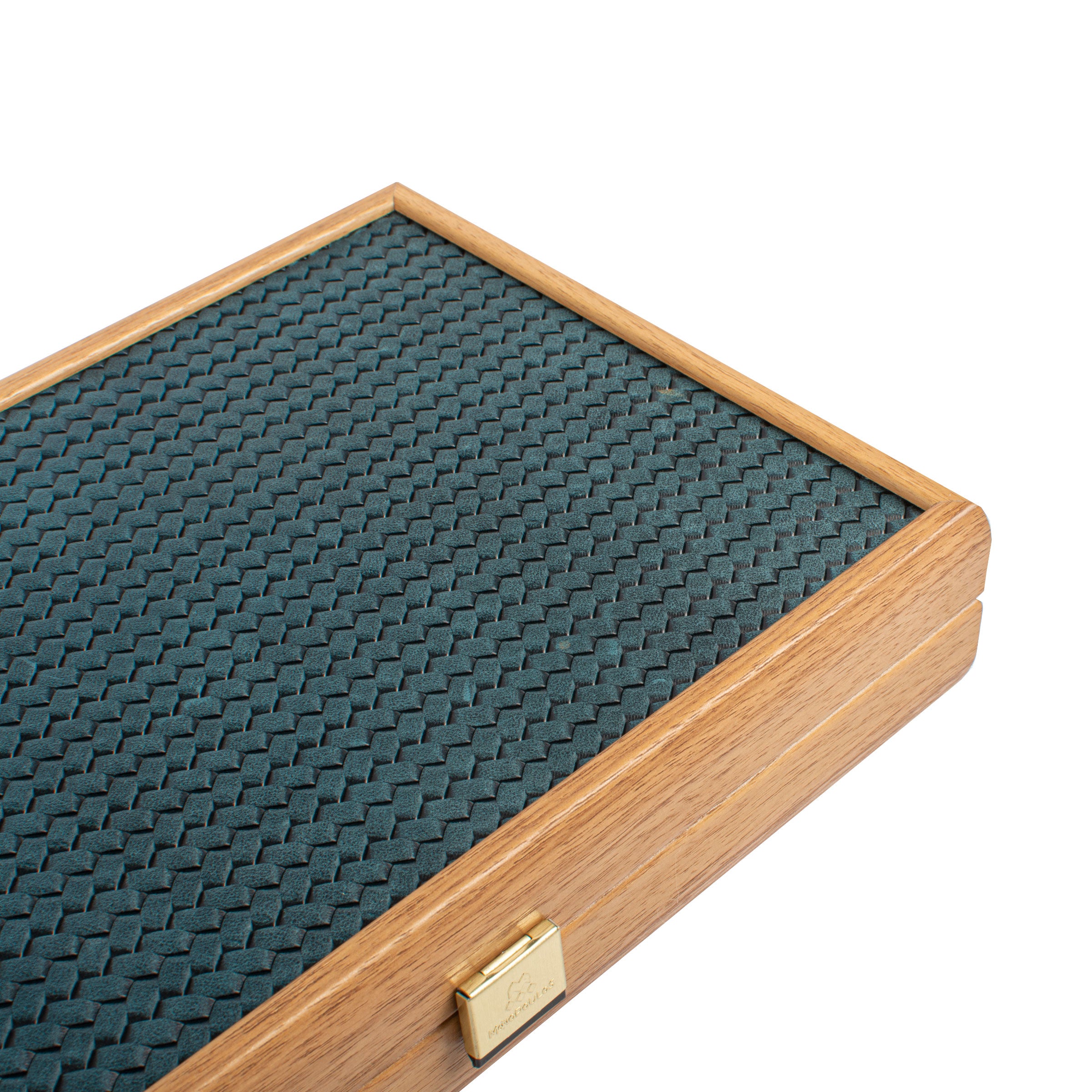 Premium Handcrafted Knitted Leather Backgammon Set in Turquoise colour - Premium Backgammon from MANOPOULOS Chess & Backgammon - Just €192! Shop now at MANOPOULOS Chess & Backgammon