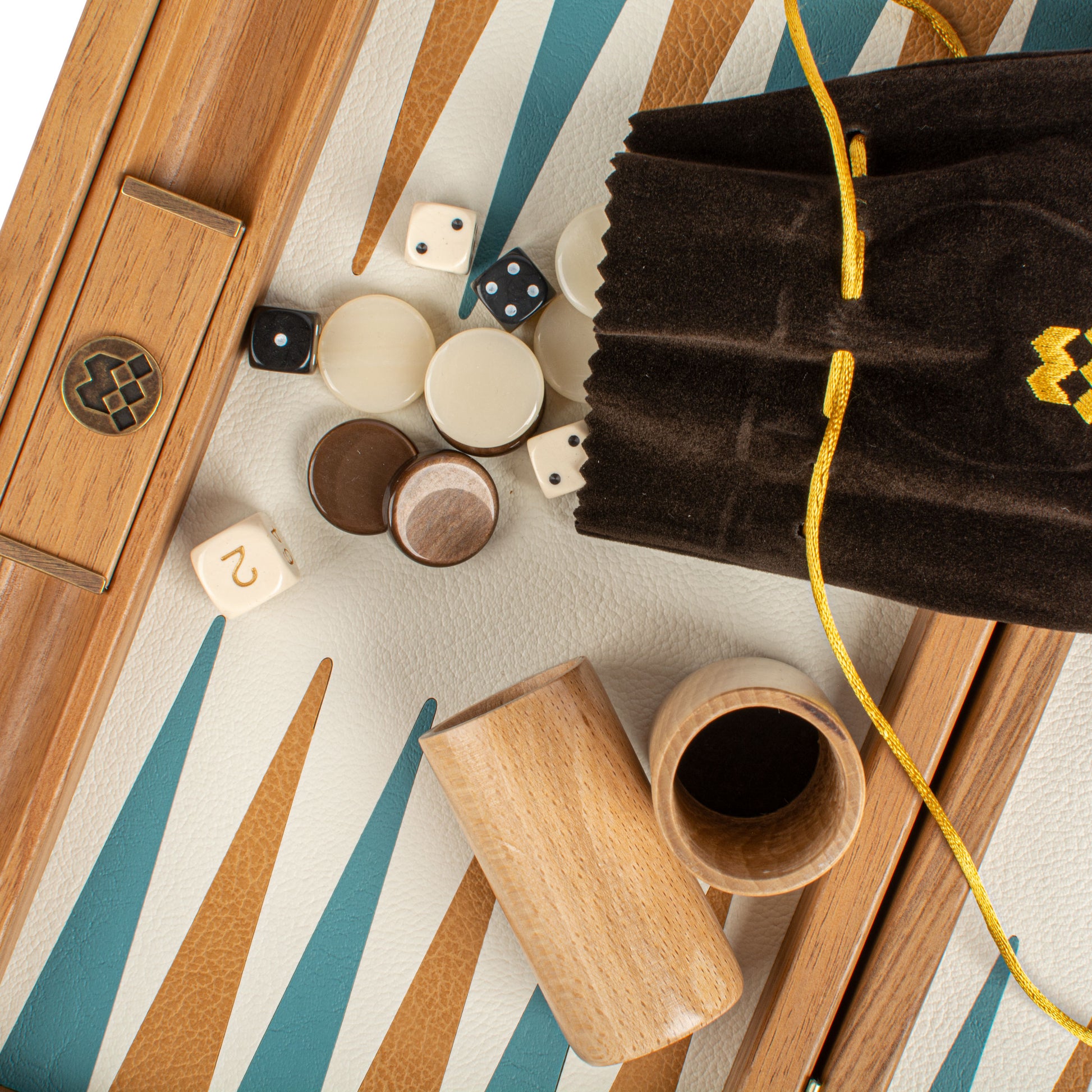 Premium Handcrafted Knitted Leather Backgammon Set in Turquoise colour - Premium Backgammon from MANOPOULOS Chess & Backgammon - Just €192! Shop now at MANOPOULOS Chess & Backgammon