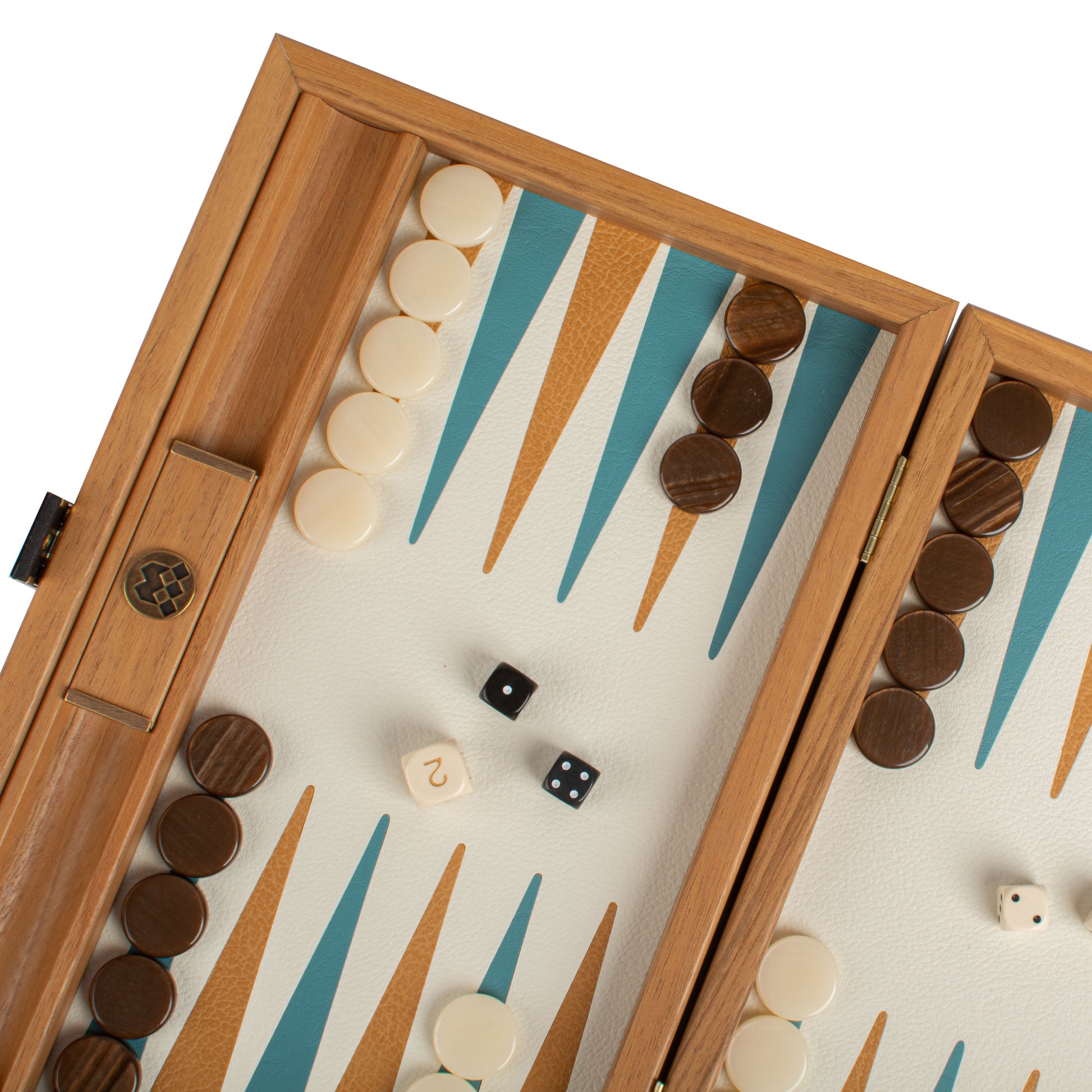Premium Handcrafted Knitted Leather Backgammon Set in Turquoise colour - Premium Backgammon from MANOPOULOS Chess & Backgammon - Just €192! Shop now at MANOPOULOS Chess & Backgammon
