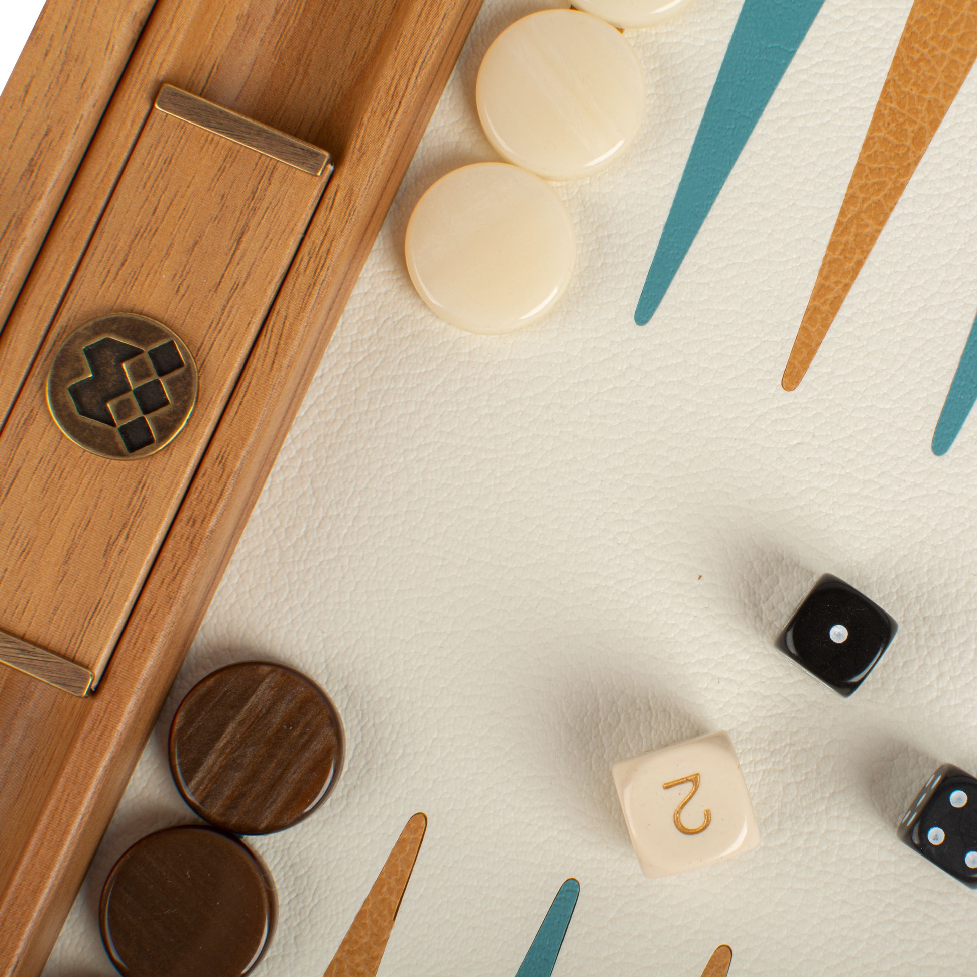 Premium Handcrafted Knitted Leather Backgammon Set in Turquoise colour - Premium Backgammon from MANOPOULOS Chess & Backgammon - Just €192! Shop now at MANOPOULOS Chess & Backgammon