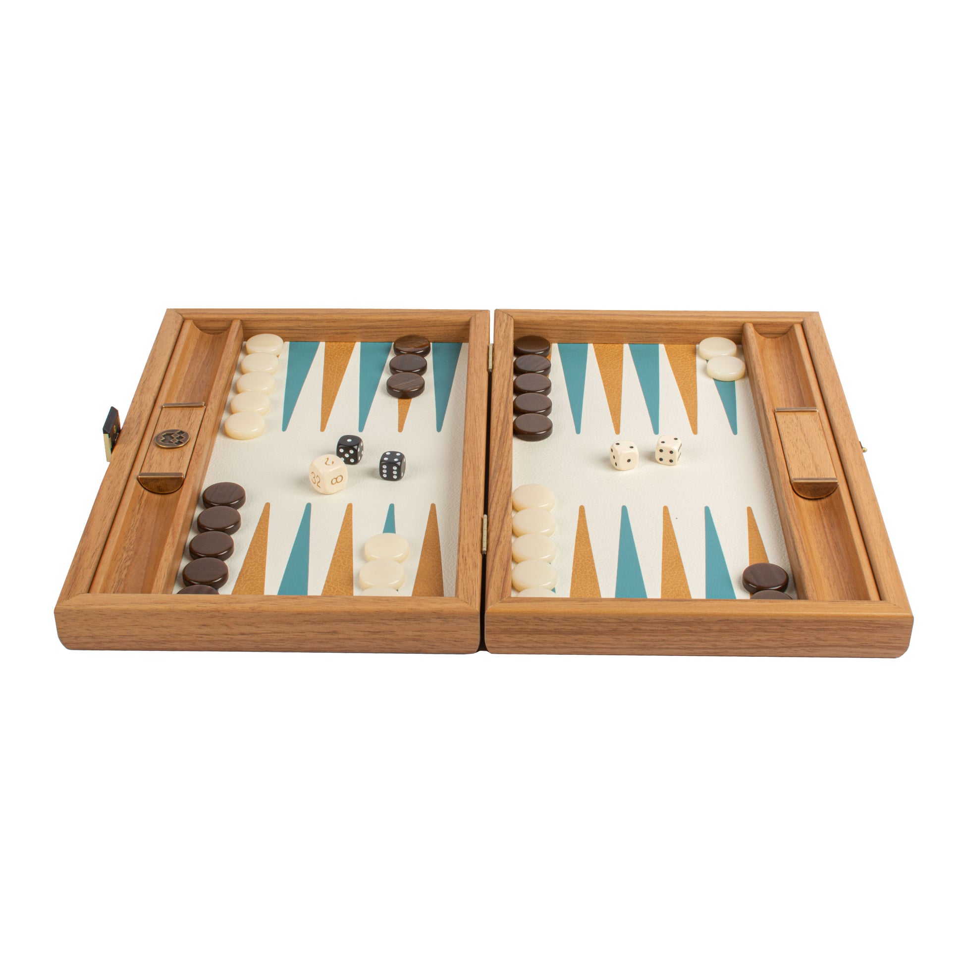 Premium Handcrafted Knitted Leather Backgammon Set in Turquoise colour - Premium Backgammon from MANOPOULOS Chess & Backgammon - Just €192! Shop now at MANOPOULOS Chess & Backgammon