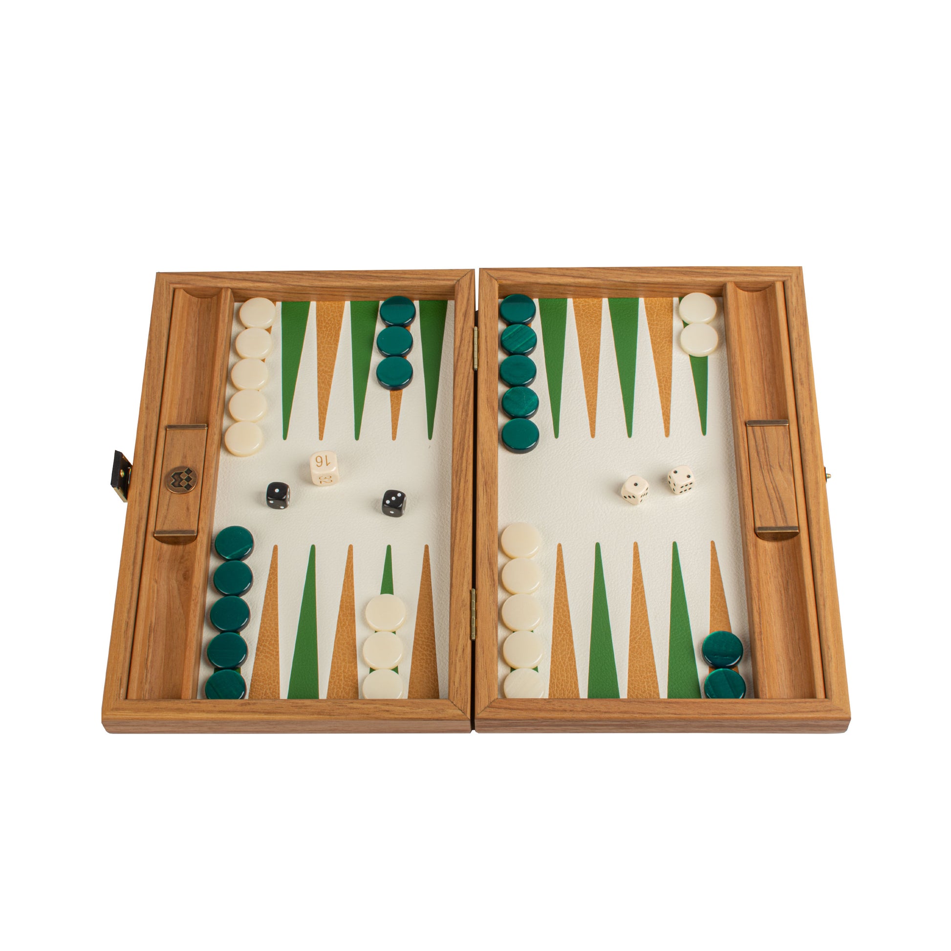Premium Handcrafted Knitted Leather Backgammon Set in Green colour - Premium Backgammon from MANOPOULOS Chess & Backgammon - Just €192! Shop now at MANOPOULOS Chess & Backgammon