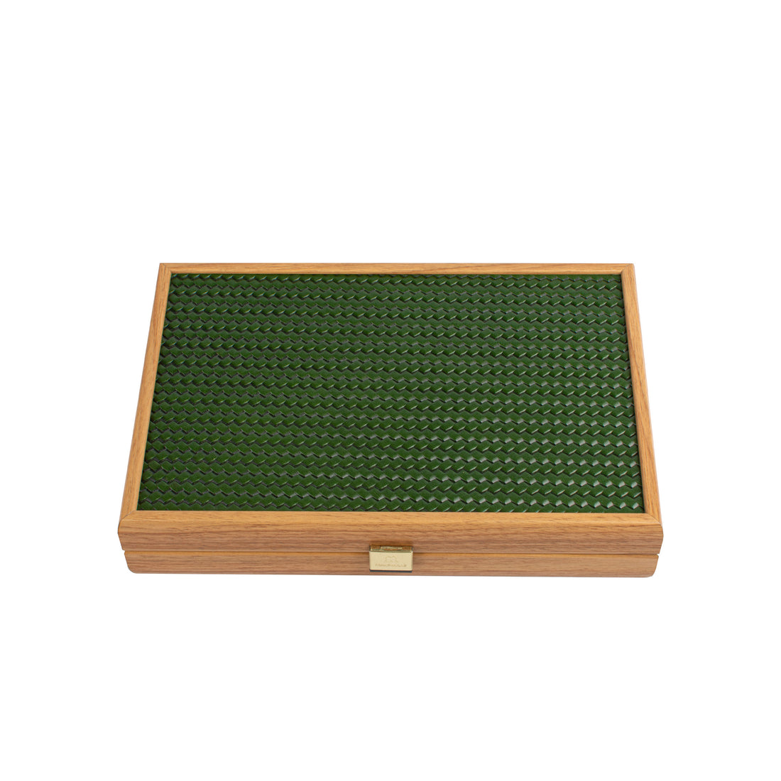 Premium Handcrafted Knitted Leather Backgammon Set in Green colour - Premium Backgammon from MANOPOULOS Chess & Backgammon - Just €192! Shop now at MANOPOULOS Chess & Backgammon