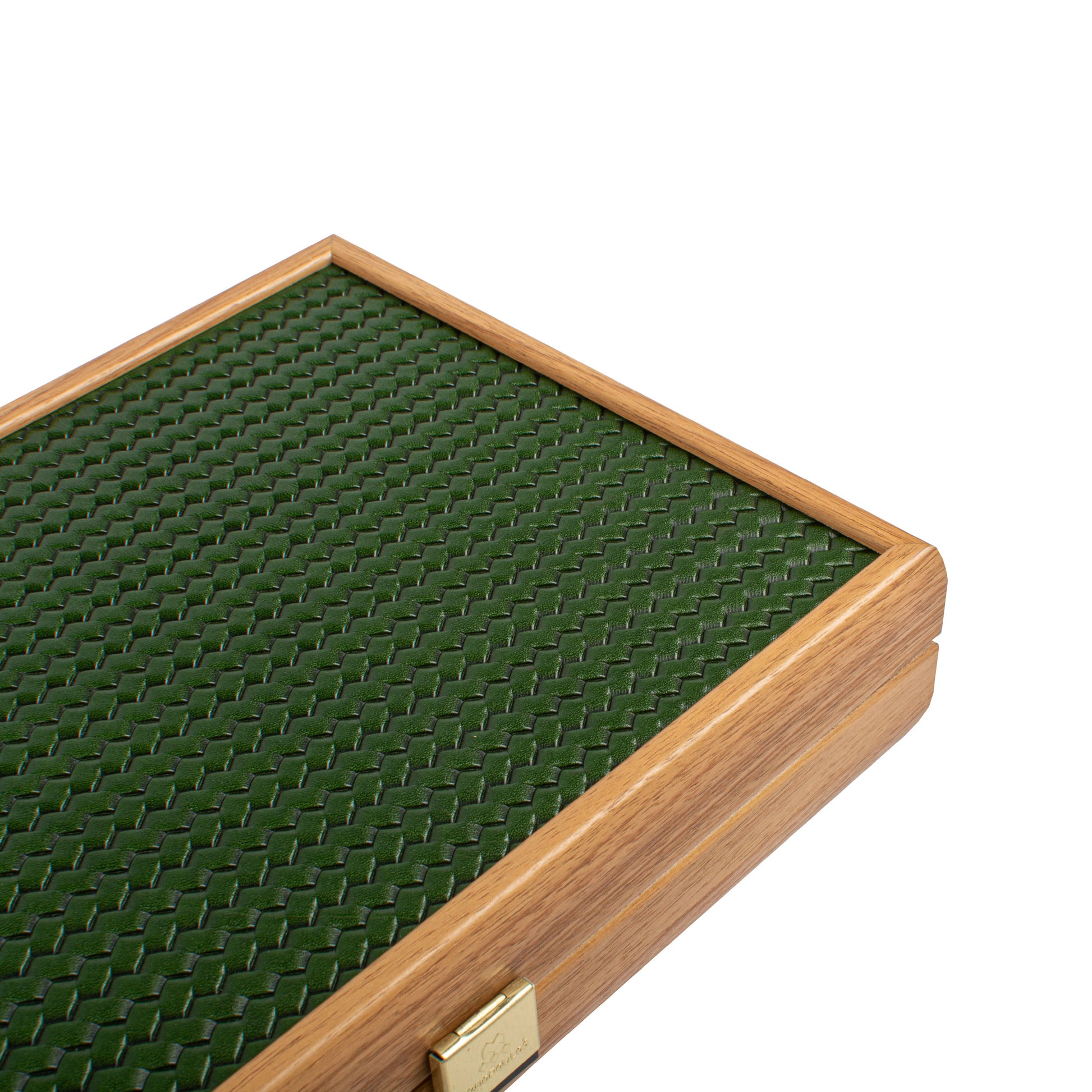 Premium Handcrafted Knitted Leather Backgammon Set in Green colour - Premium Backgammon from MANOPOULOS Chess & Backgammon - Just €192! Shop now at MANOPOULOS Chess & Backgammon