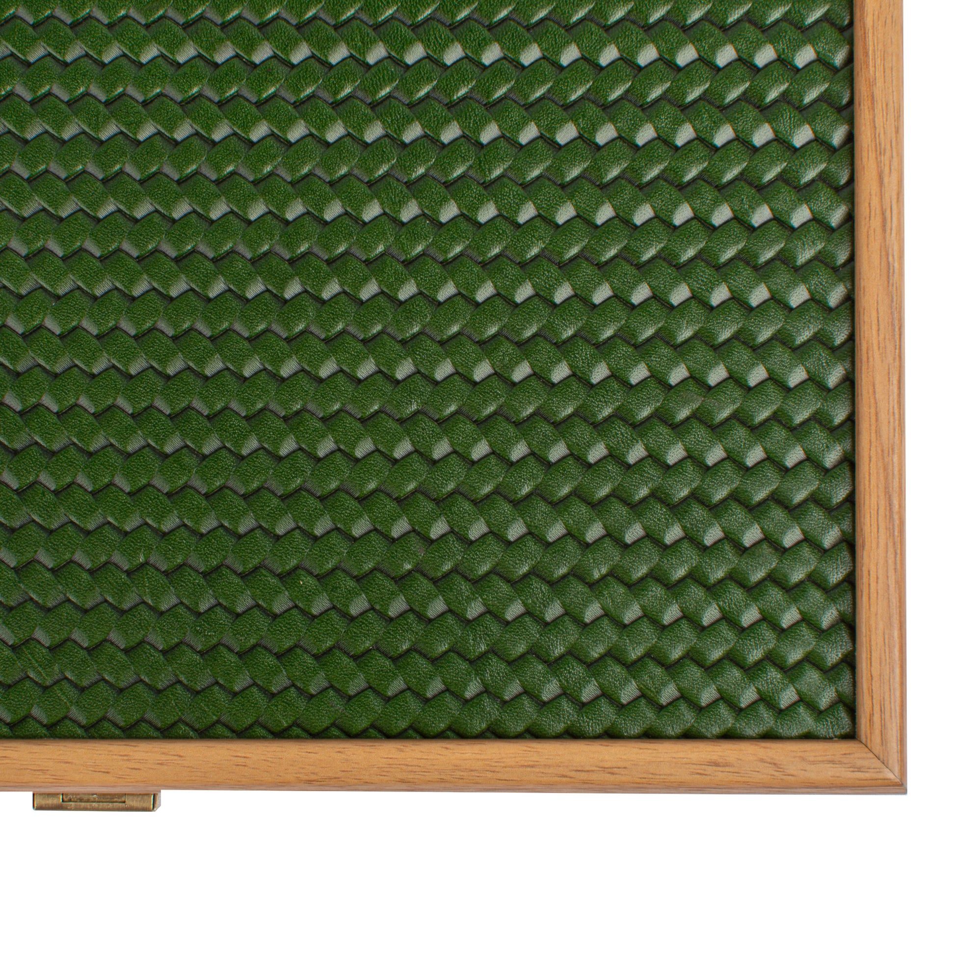 Premium Handcrafted Knitted Leather Backgammon Set in Green colour - Premium Backgammon from MANOPOULOS Chess & Backgammon - Just €192! Shop now at MANOPOULOS Chess & Backgammon