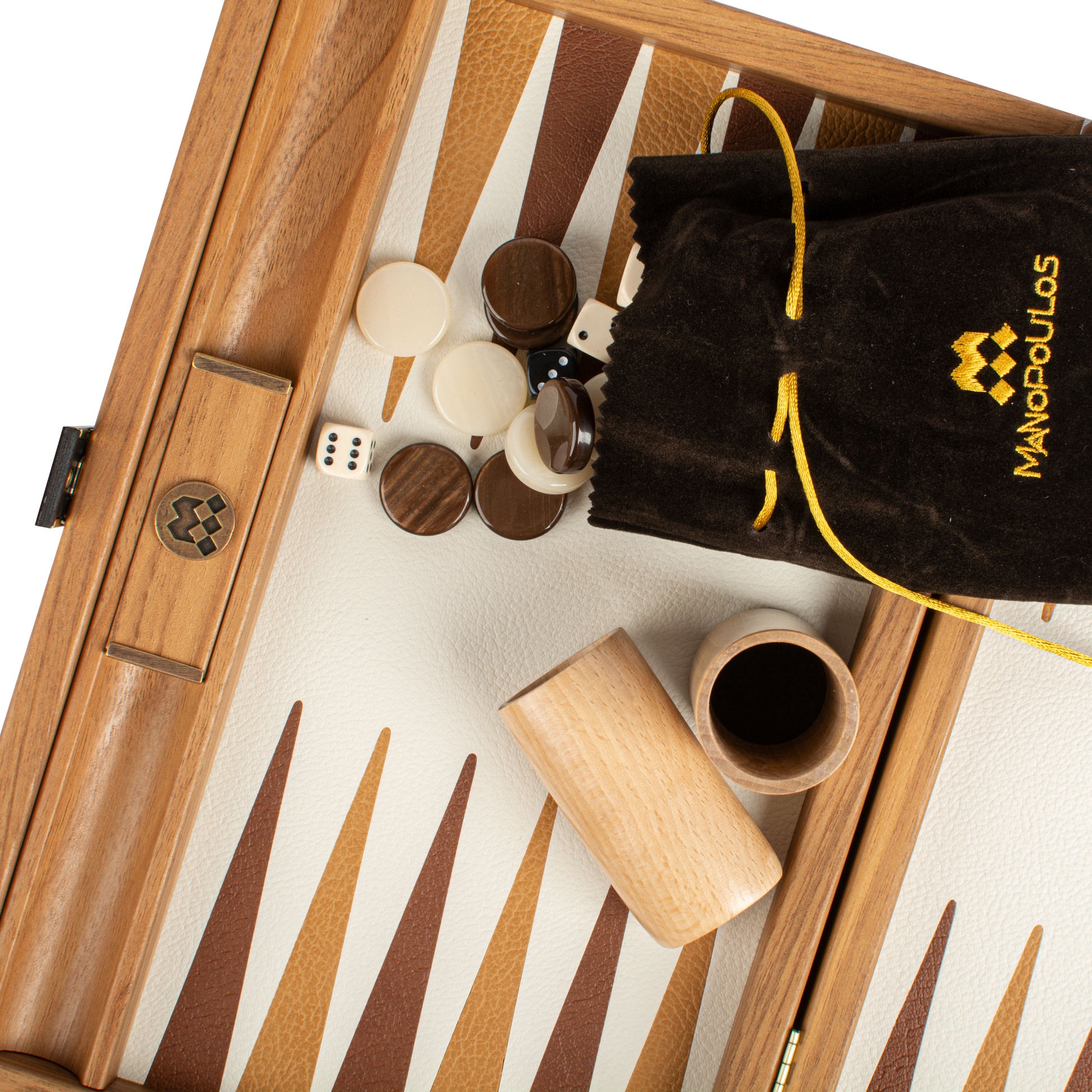 Premium Handcrafted Knitted Leather Backgammon Set in Mustard colour - Premium Backgammon from MANOPOULOS Chess & Backgammon - Just €192! Shop now at MANOPOULOS Chess & Backgammon