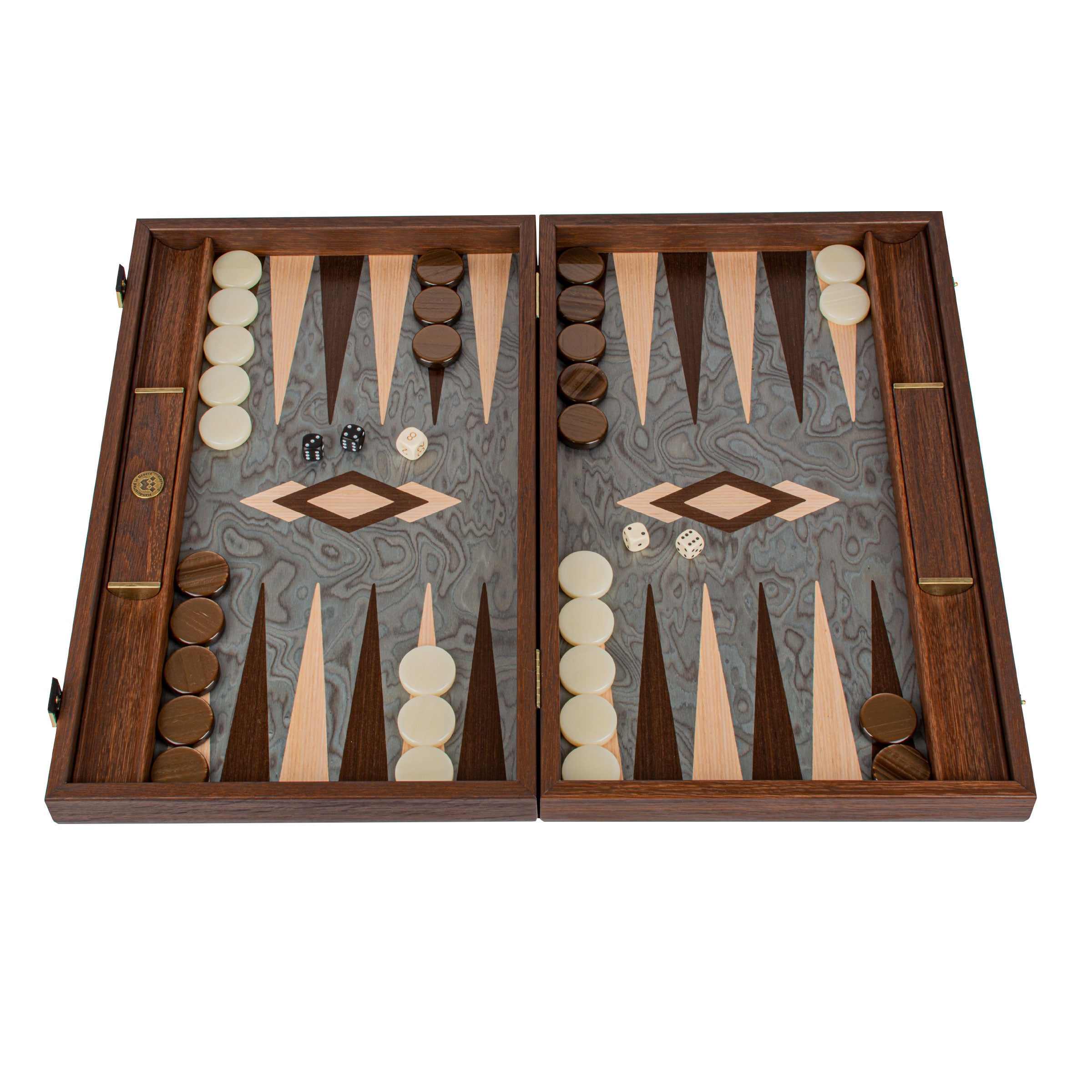 Manopoulos - Premium Handcrafted Pearly Grey Vavona Backgammon Set - Luxury Backgammon Board Game with Oak & Wenge Accents