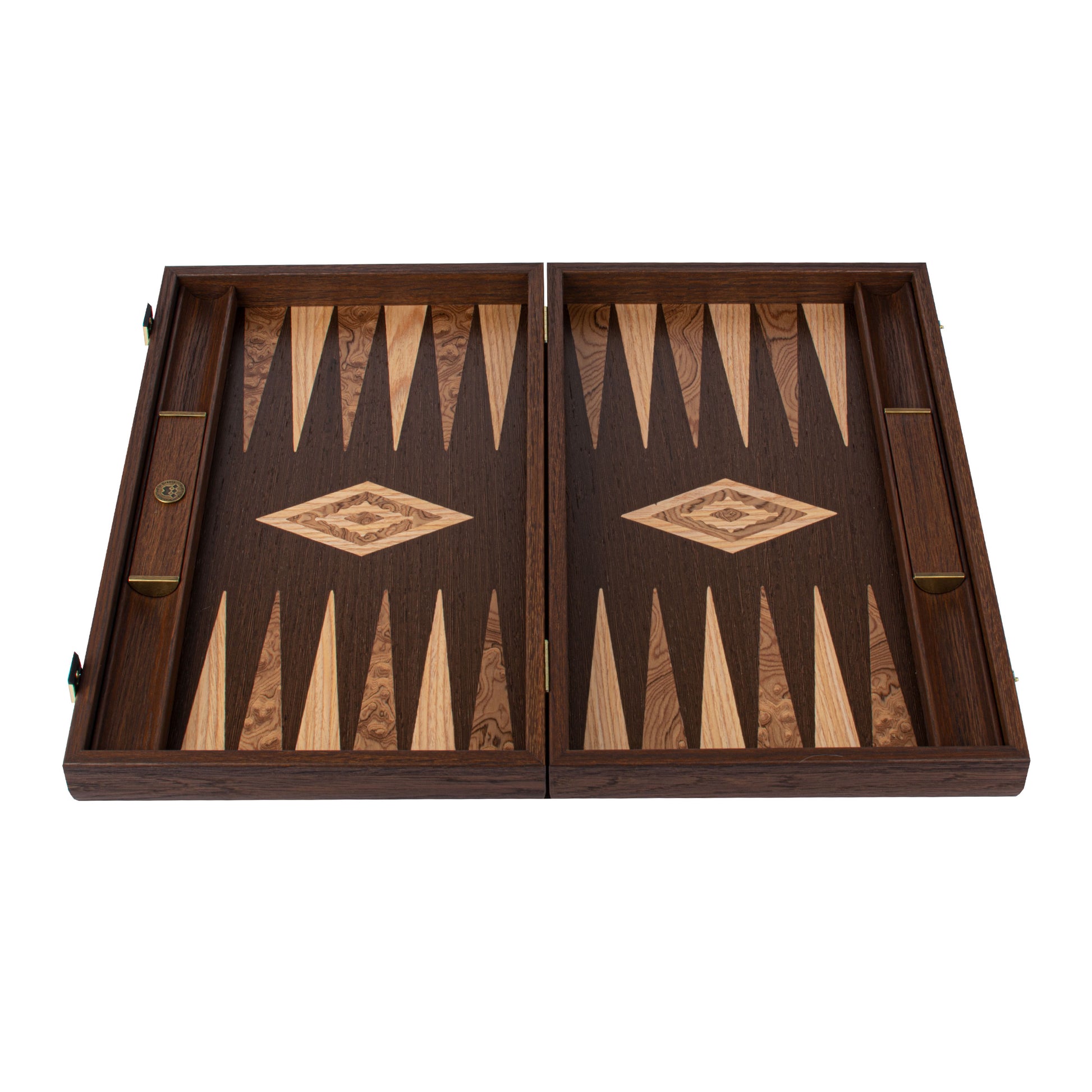 Premium Handcrafted Wenge with Walnut Burl Backgammon Set by MANOPOULOS Chess & Backgammon, showcasing Greek craftsmanship, artisan-made luxury board games, and timeless design.