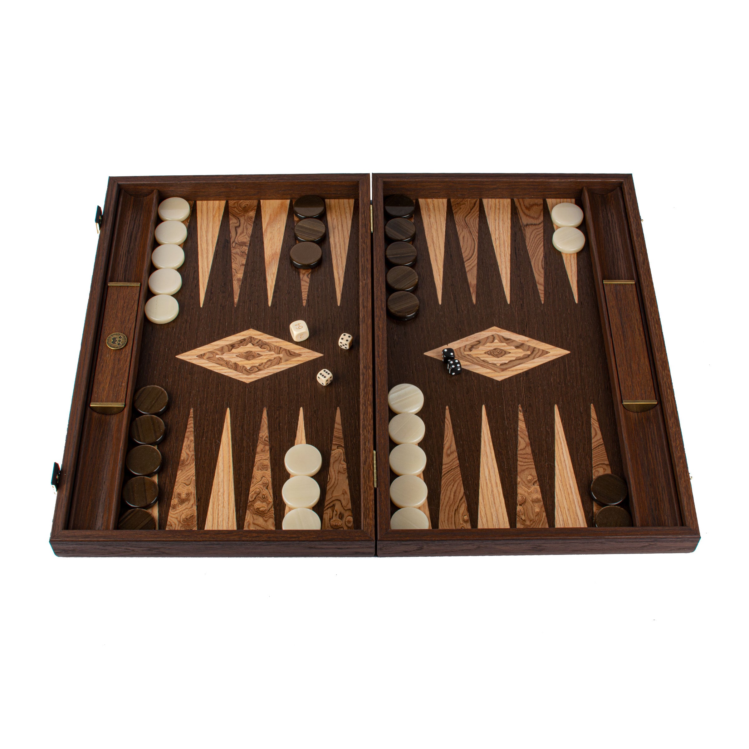 Premium Handcrafted Wenge with Walnut Burl Backgammon Set by MANOPOULOS Chess & Backgammon showcasing Greek craftsmanship and artisan-made luxury board game with timeless design.