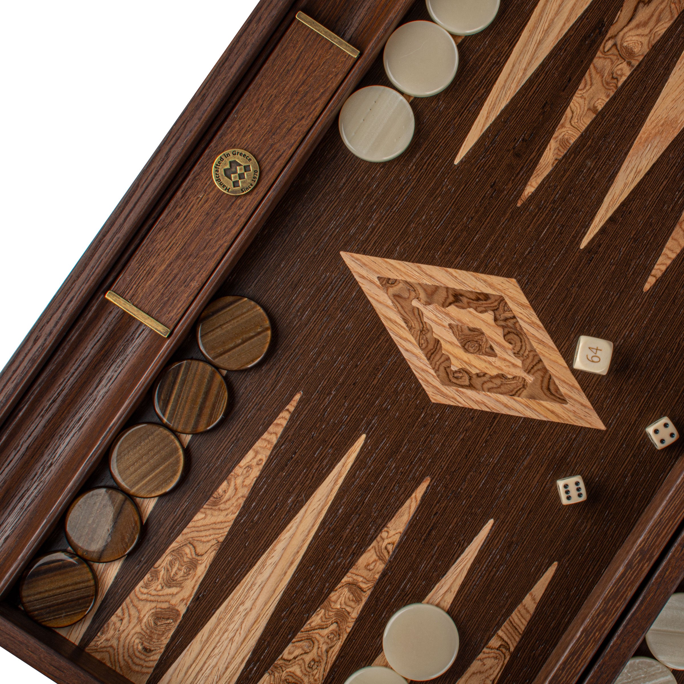Premium Handcrafted Wenge with Walnut Burl Backgammon Set by MANOPOULOS Chess & Backgammon, featuring artisan-made Greek craftsmanship, luxury materials, and timeless design for elegant home decor and collectible games. Handcrafted games, timeless design.