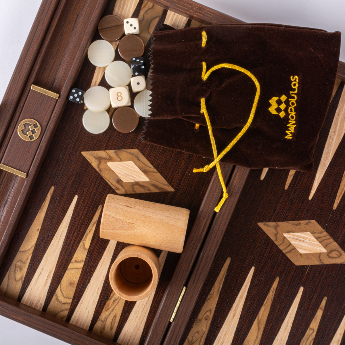 Premium Handgjord Wenge med Walnut Burl Backgammon Set