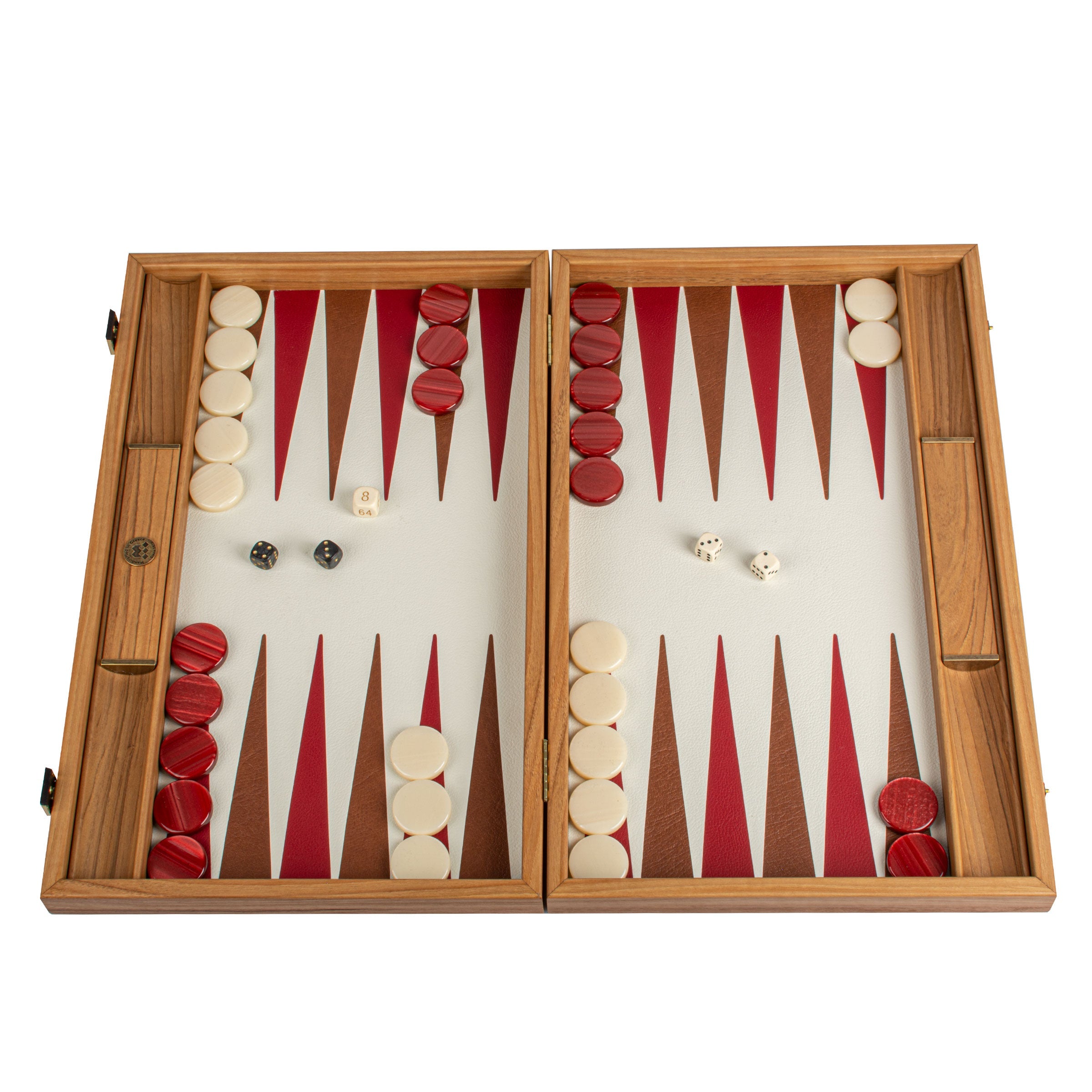 Premium Leatherette Champagne Beige with Red & Brown Backgammon Set - Premium Backgammon from MANOPOULOS Chess & Backgammon - Just €175! Shop now at MANOPOULOS Chess & Backgammon