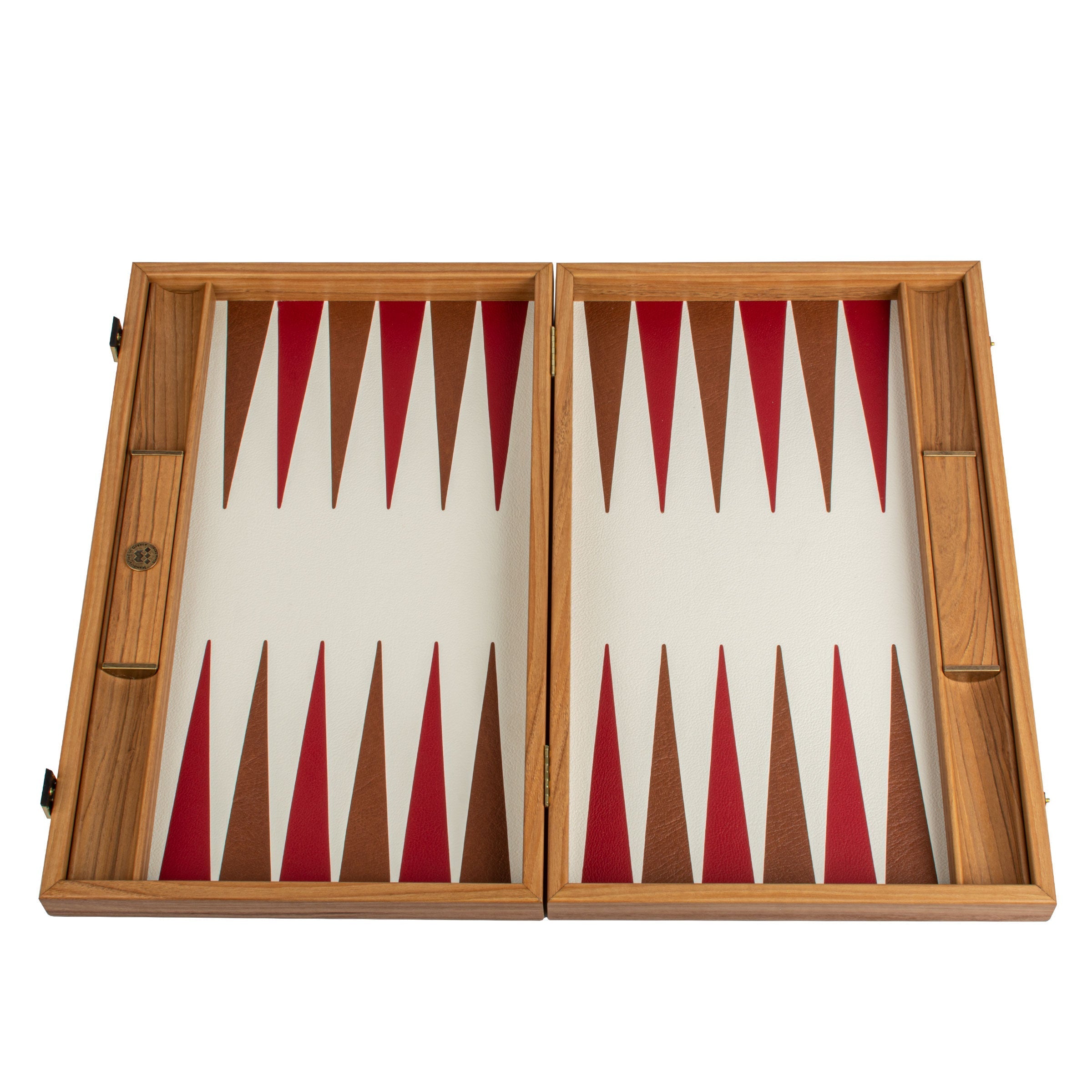 Premium Leatherette Champagne Beige with Red & Brown Backgammon Set - Premium Backgammon from MANOPOULOS Chess & Backgammon - Just €175! Shop now at MANOPOULOS Chess & Backgammon