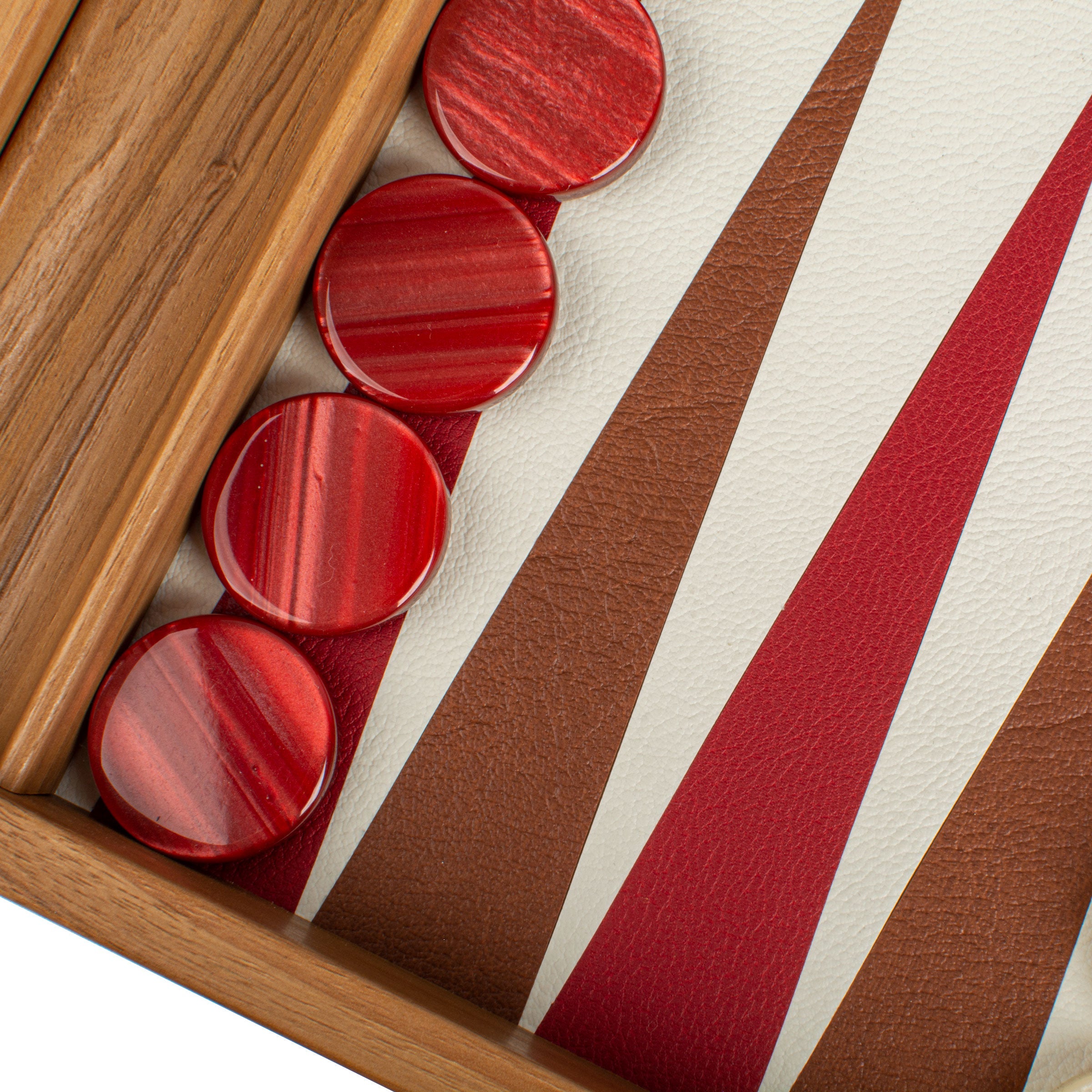 Premium Leatherette Champagne Beige with Red & Brown Backgammon Set - Premium Backgammon from MANOPOULOS Chess & Backgammon - Just €175! Shop now at MANOPOULOS Chess & Backgammon