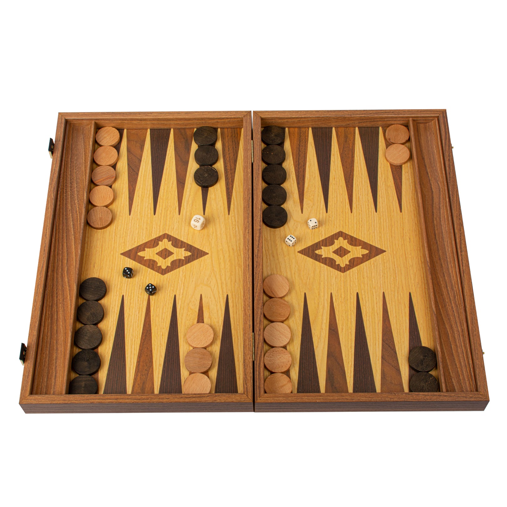 Manopoulos Handcrafted Oak-Walnut Replica Wood Backgammon Set with Side Racks