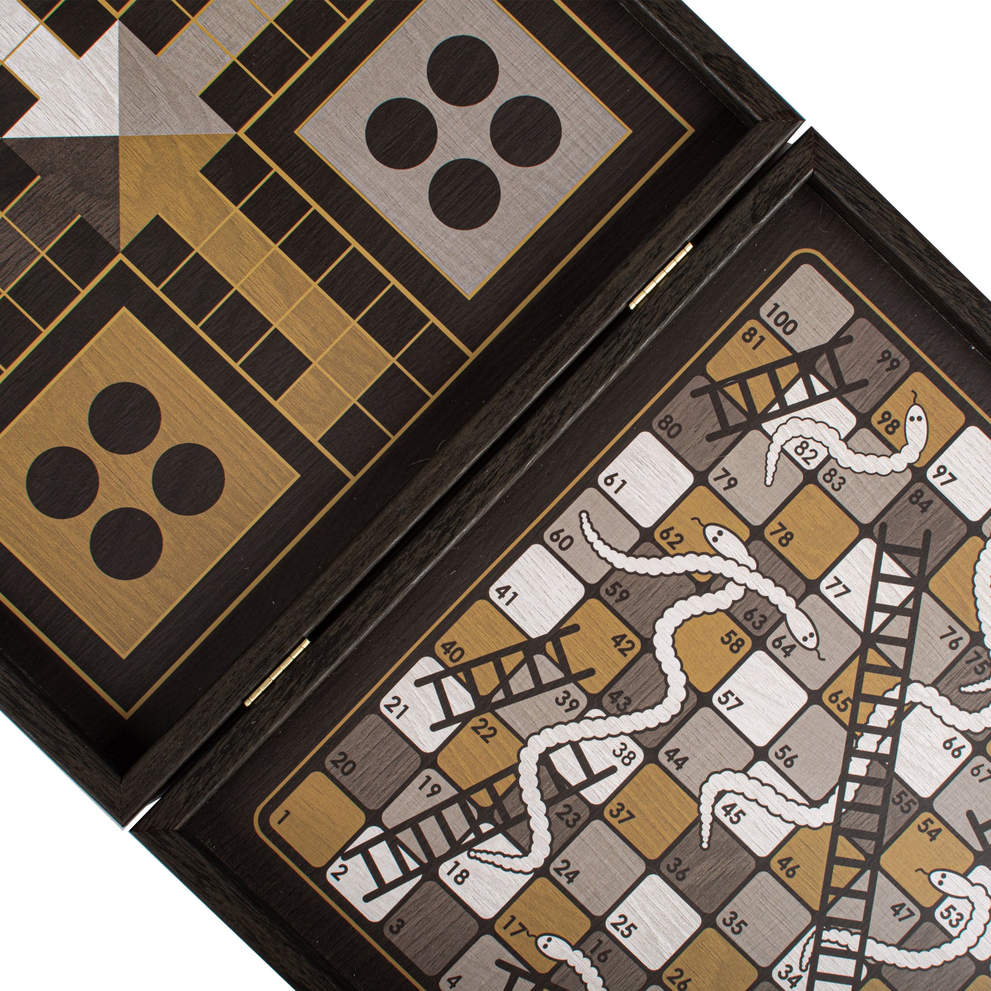 Modern Style 4-in-1 Combo Game Set: Chess, Backgammon, Ludo & Snakes handcrafted in Greece by MANOPOULOS Chess & Backgammon, featuring artisan design and premium materials, timeless luxury decor.
