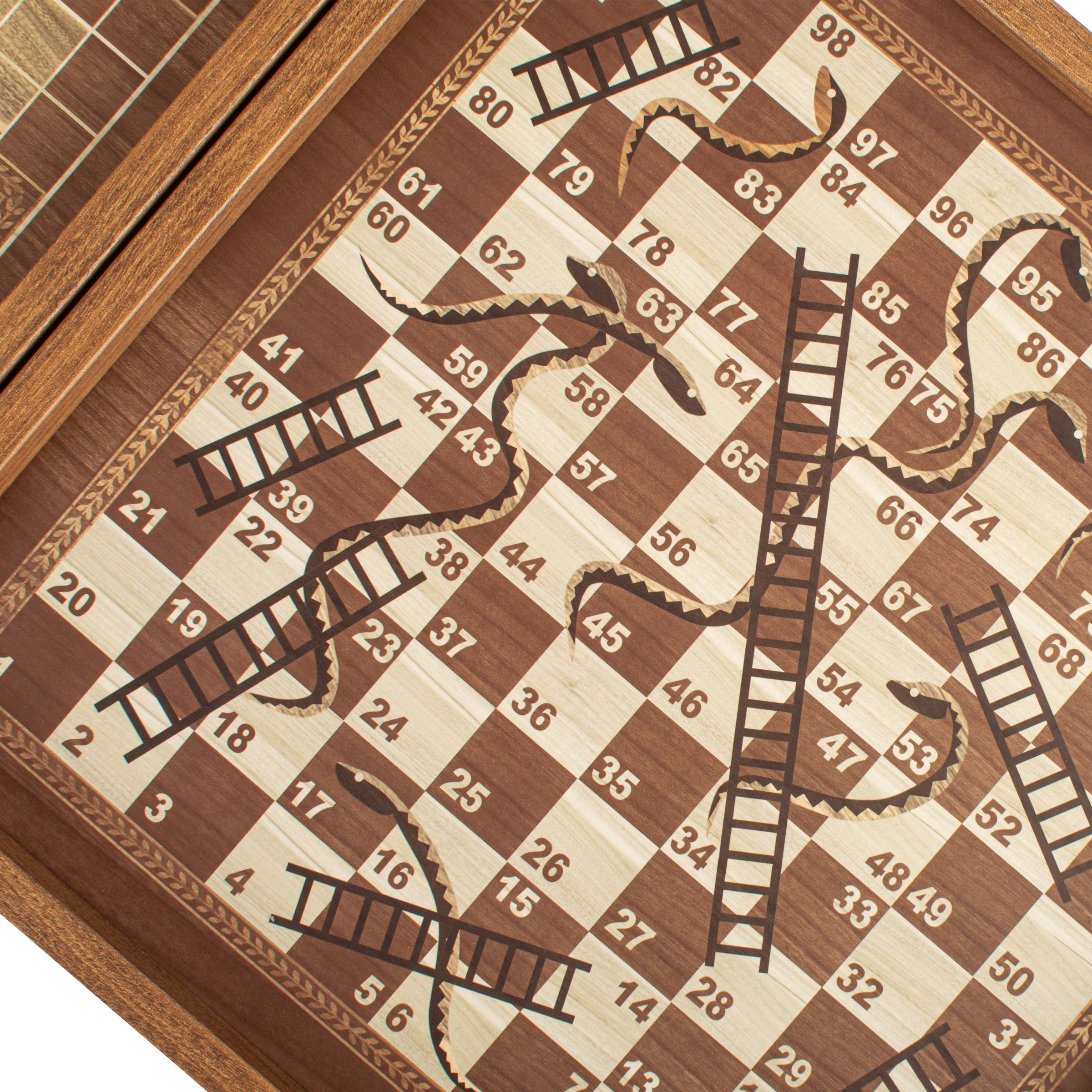Classic Style 4-in-1 Combo Game Set: Chess, Backgammon, Ludo & Snakes handcrafted in Greece by MANOPOULOS Chess & Backgammon, featuring artisan-made luxury board games with timeless design.