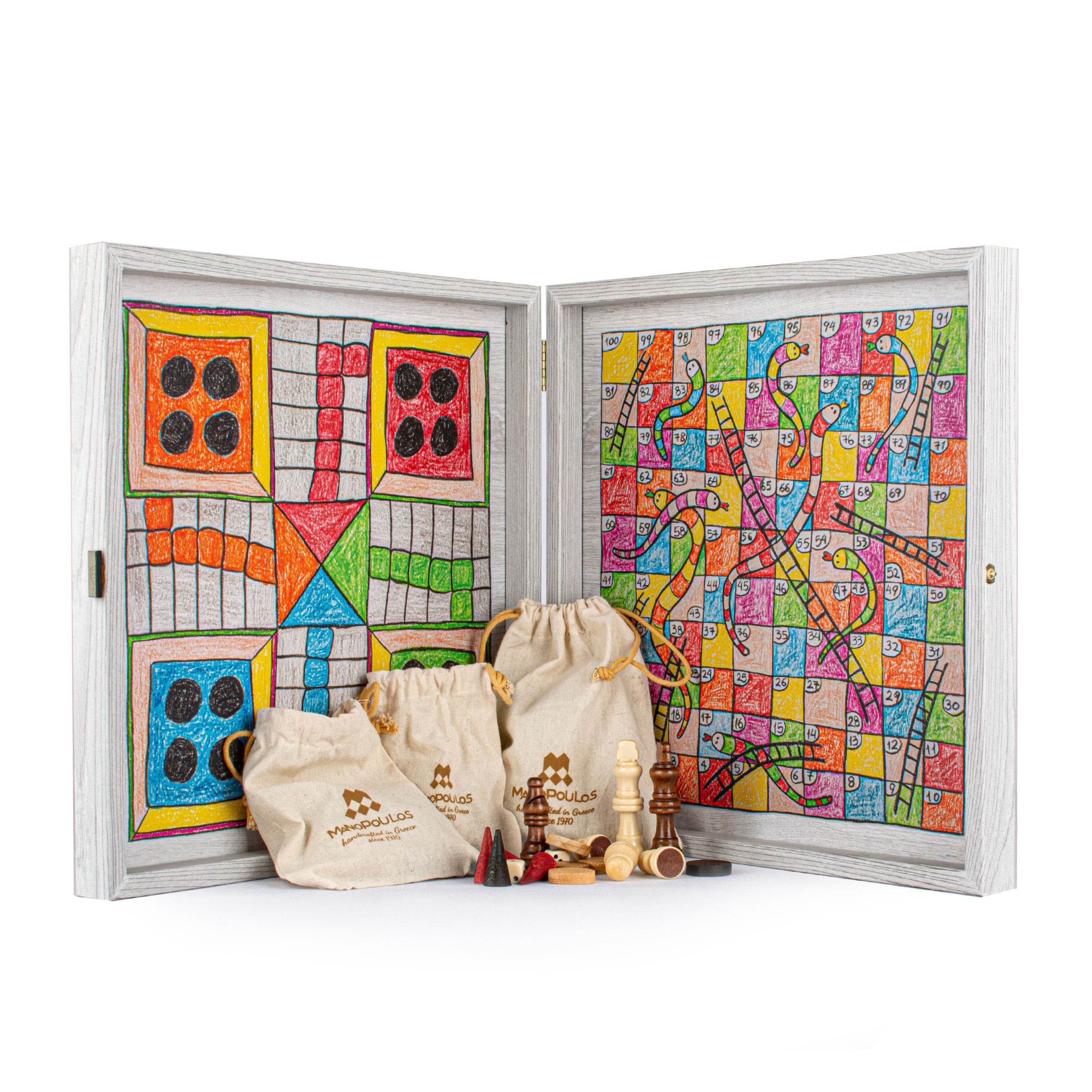 Childrens Freehand Colored Drawing 4-in-1 Combo Game Set: Chess, Backgammon, Ludo & Snakes - Premium Combo Games from MANOPOULOS Chess & Backgammon - Just €76! Shop now at MANOPOULOS Chess & Backgammon