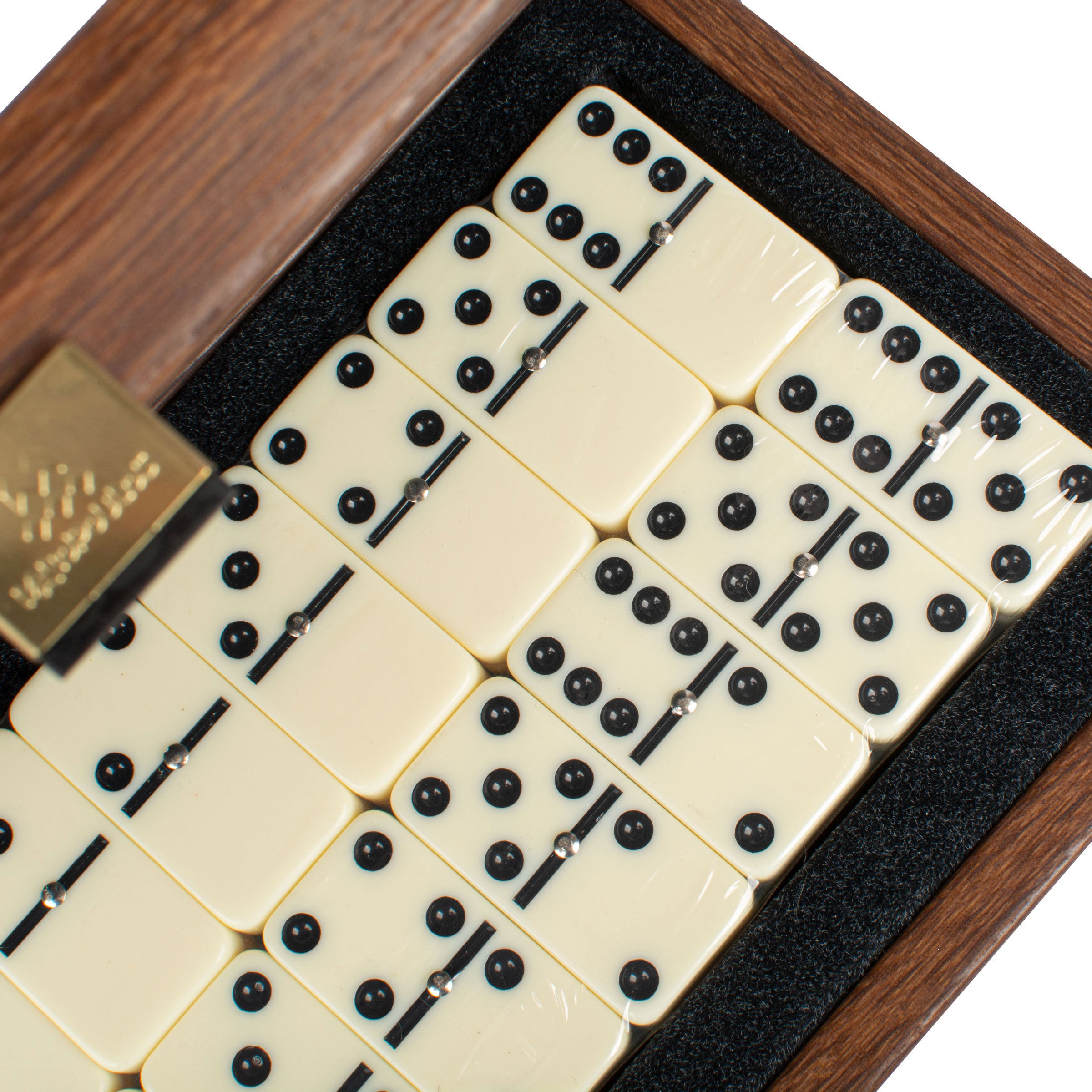 Premium Dominoes Set in Caramel Leatherette with Wooden Case - Premium Dominoes from MANOPOULOS Chess & Backgammon - Just €53.90! Shop now at MANOPOULOS Chess & Backgammon