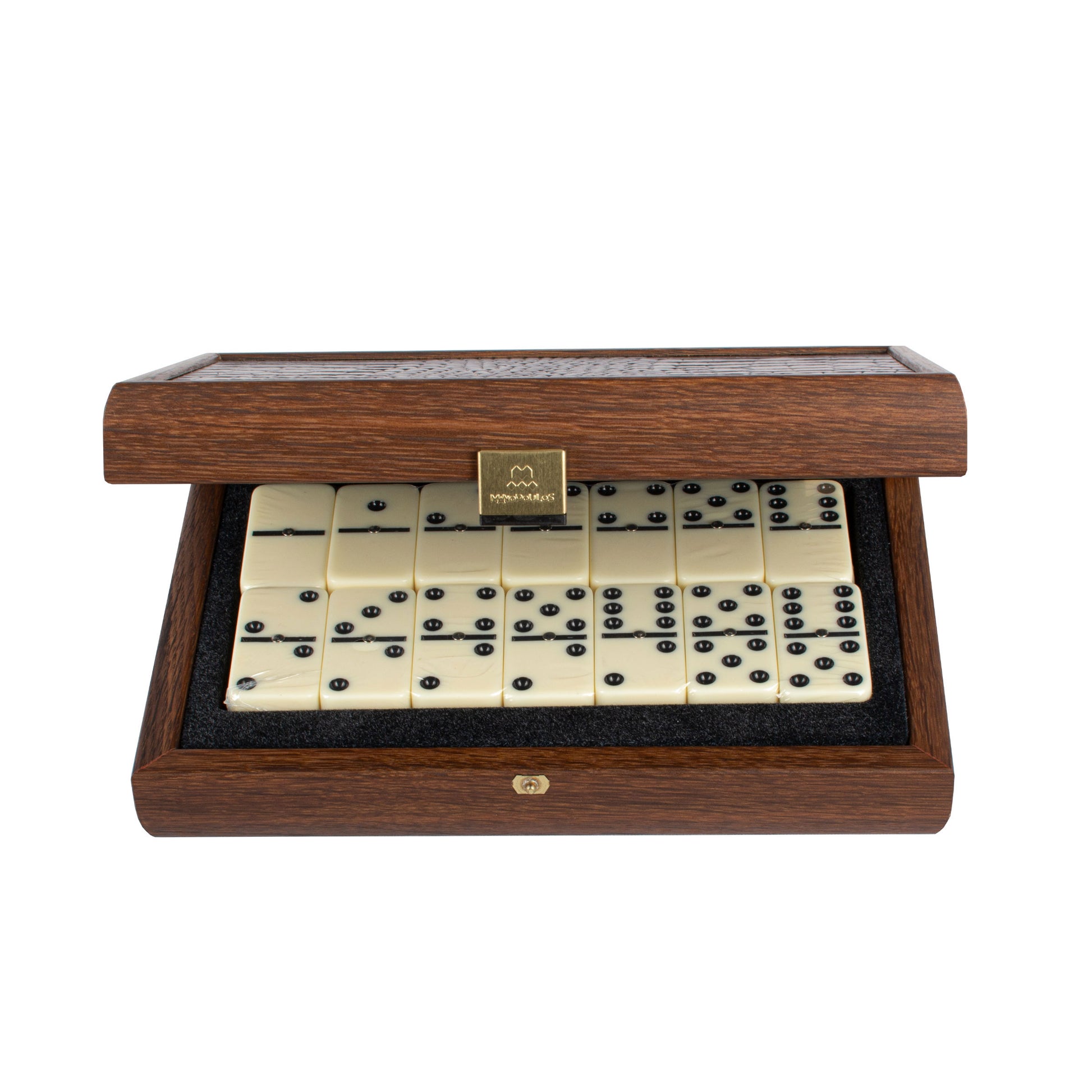 Premium Dominoes Set in Caramel Leatherette with Wooden Case - Premium Dominoes from MANOPOULOS Chess & Backgammon - Just €53.90! Shop now at MANOPOULOS Chess & Backgammon