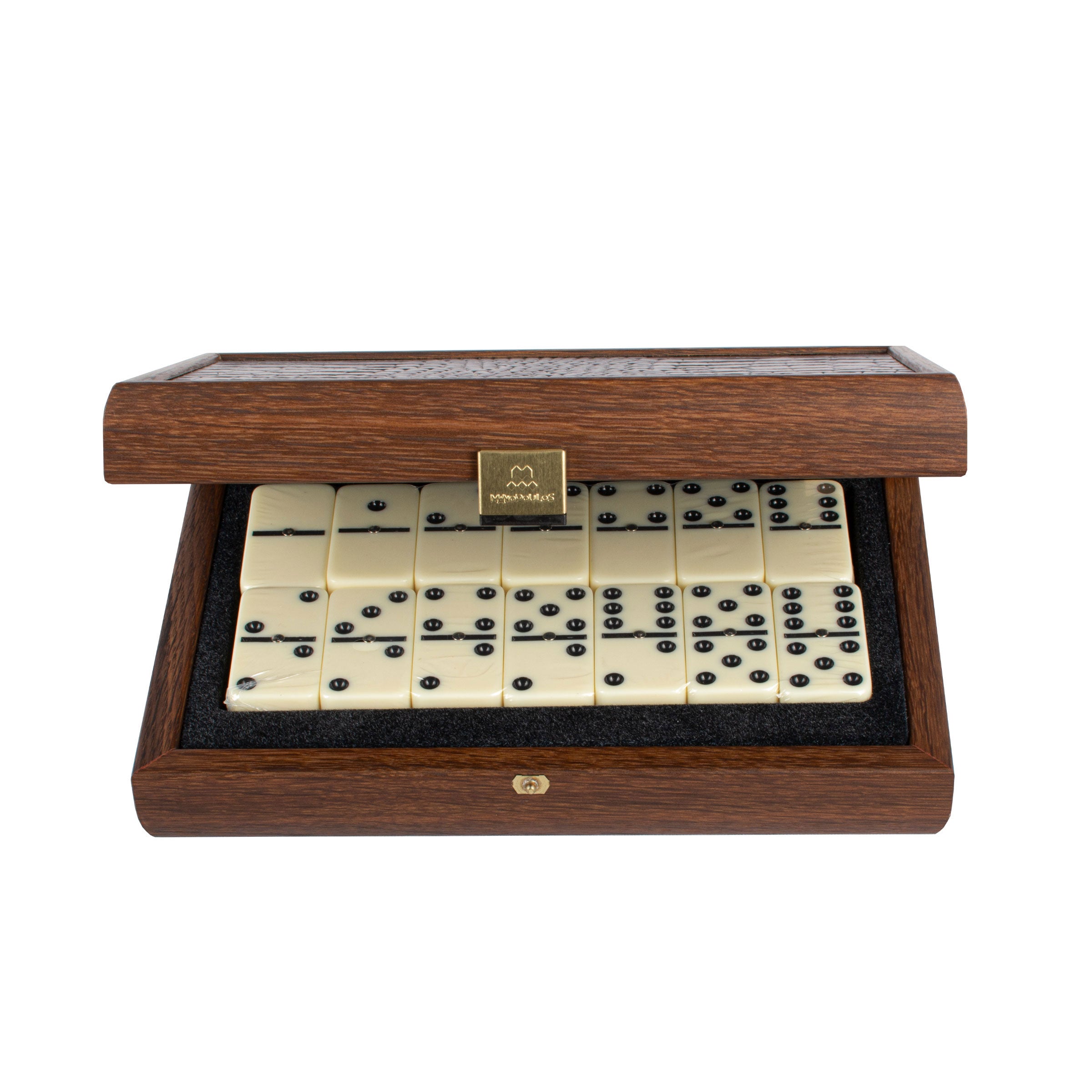 Premium Dominoes Set in Caramel Leatherette with Wooden Case - Premium Dominoes from MANOPOULOS Chess & Backgammon - Just €53.90! Shop now at MANOPOULOS Chess & Backgammon