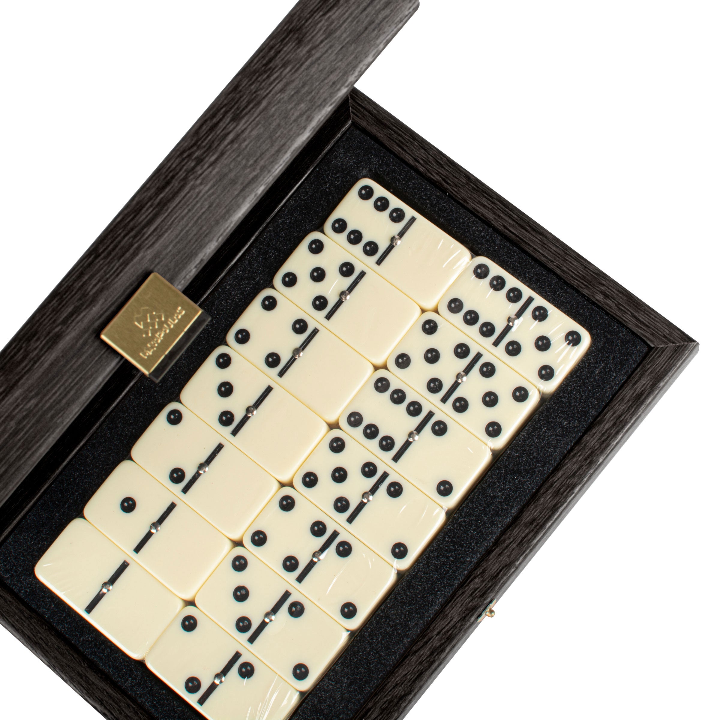 Premium Domino Set: Dark Grey Leather Croc Tote & Wooden Case