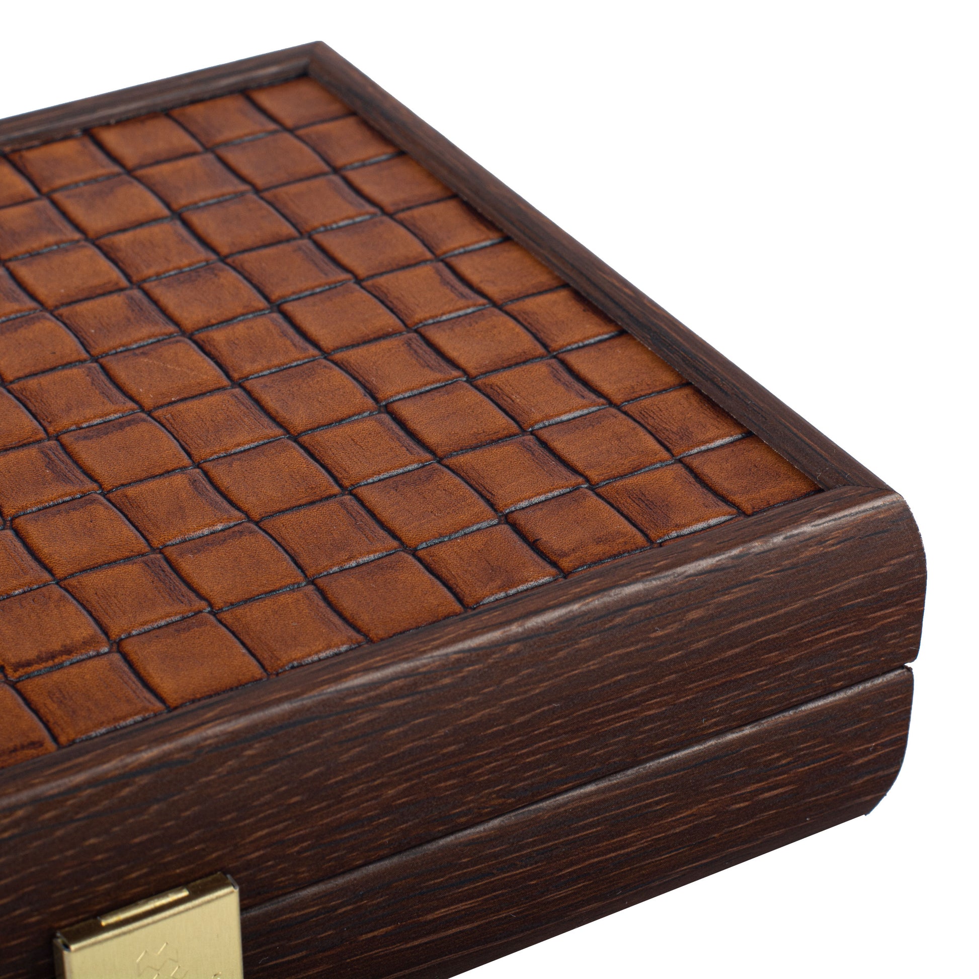 Luxury Domino Set in Brown Knitted Leather with Wooden Case - Premium Dominoes from MANOPOULOS Chess & Backgammon - Just €62.50! Shop now at MANOPOULOS Chess & Backgammon