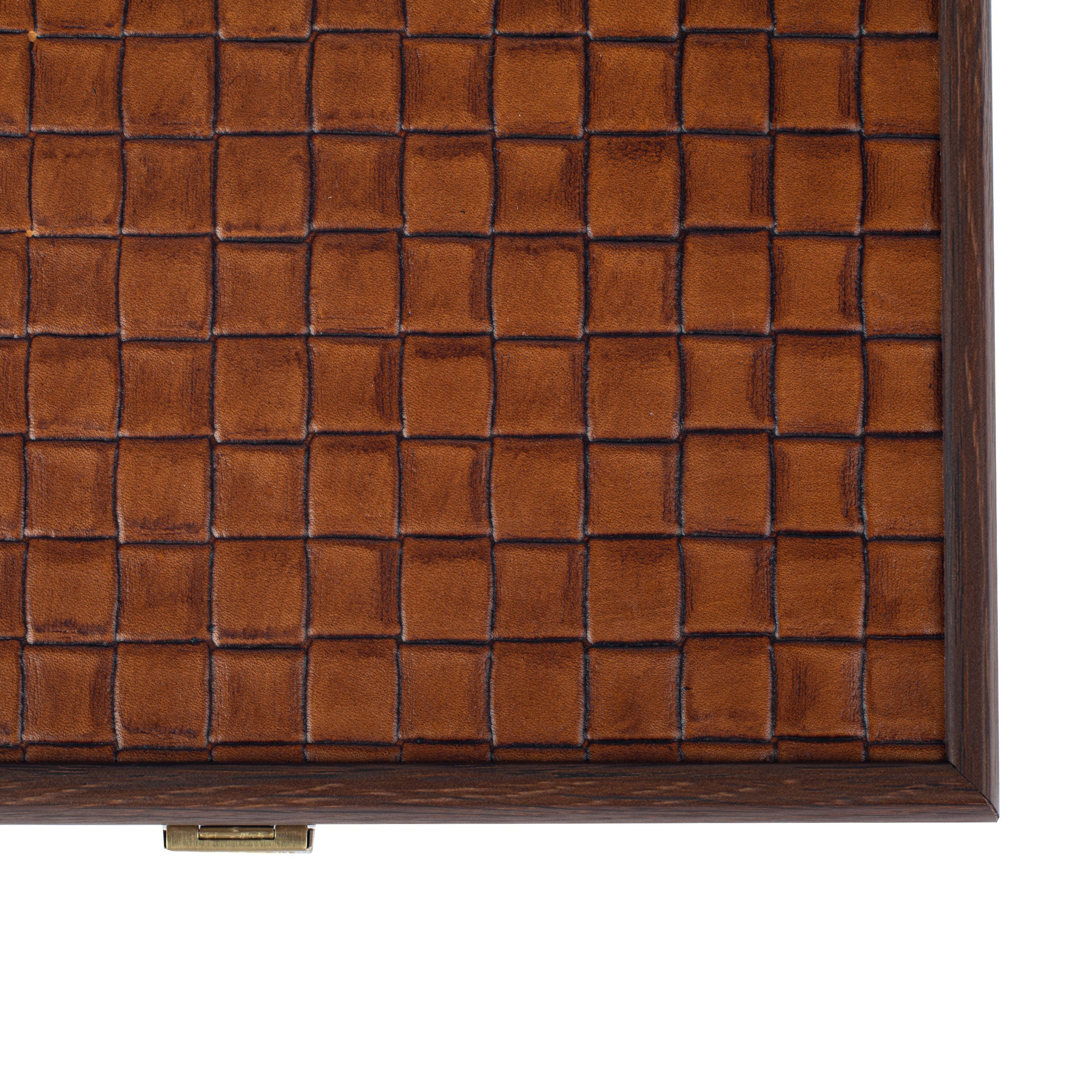 Luxury Domino Set in Brown Knitted Leather with Wooden Case - Premium Dominoes from MANOPOULOS Chess & Backgammon - Just €62.50! Shop now at MANOPOULOS Chess & Backgammon