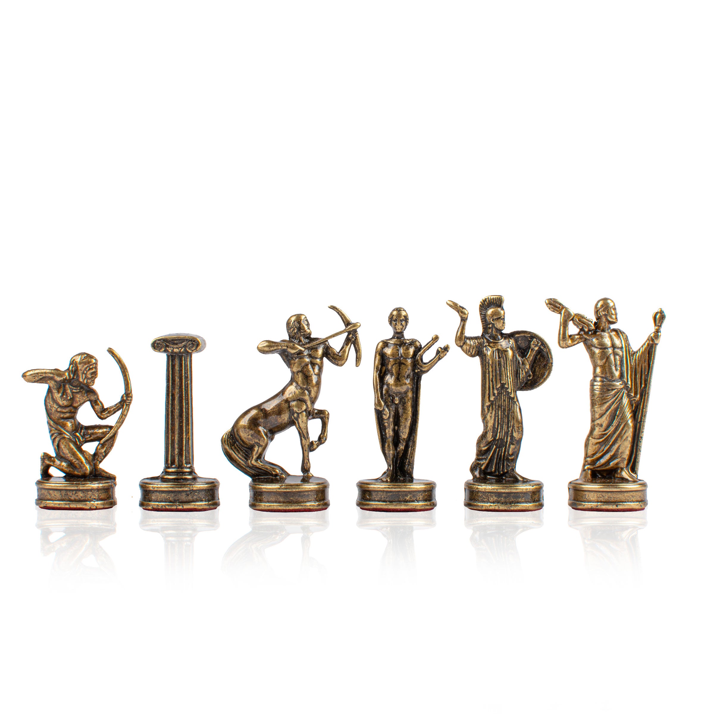 Handcrafted Metallic Chessmen Set - Labours of Hercules Blue-Brass