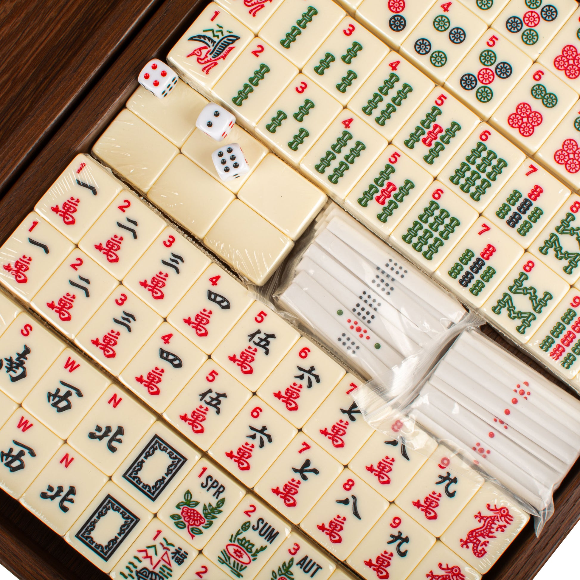 Premium Mahjong Tiles Set in Dark Brown Straw Wooden Case - Premium Dominoes from MANOPOULOS Chess & Backgammon - Just €126! Shop now at MANOPOULOS Chess & Backgammon