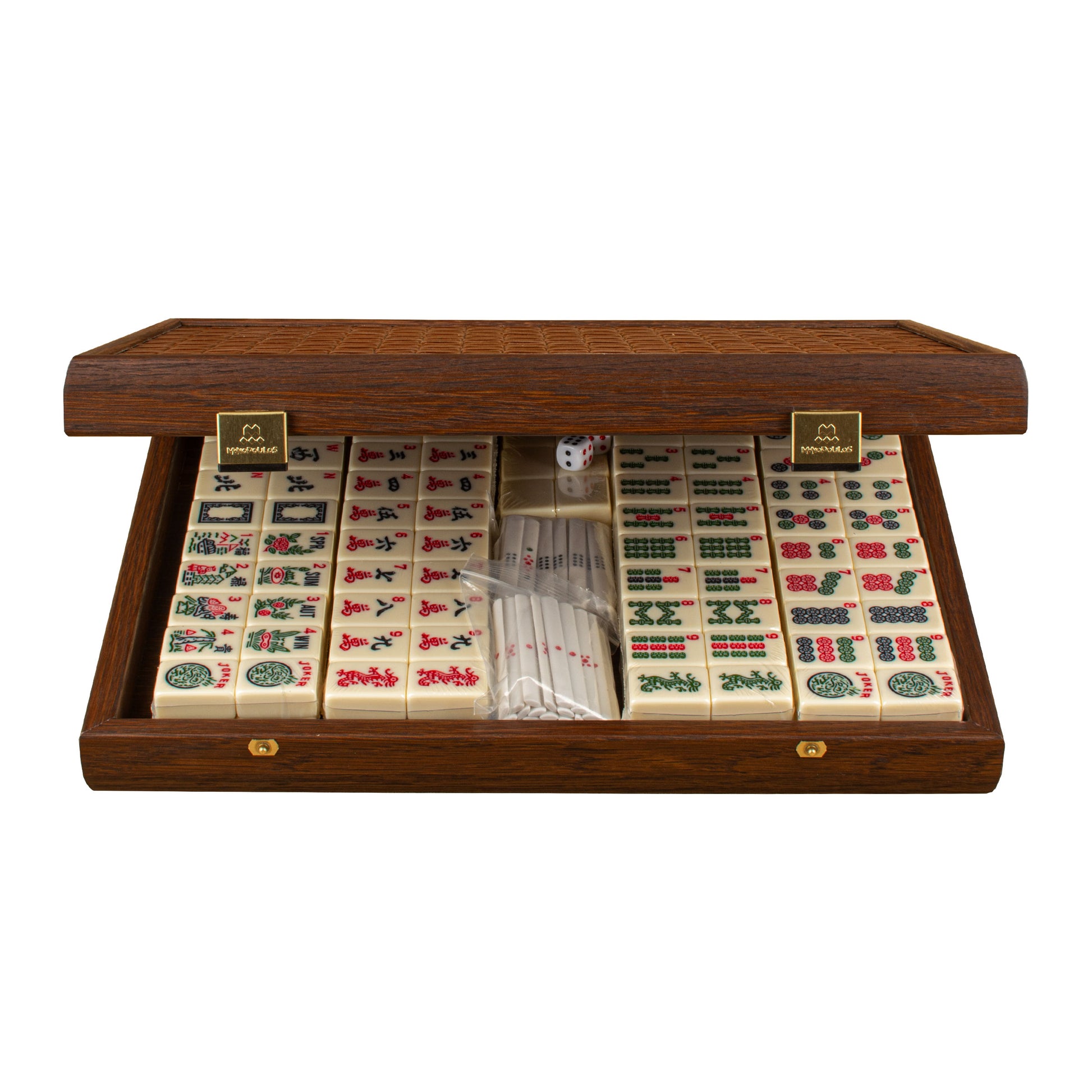 Premium Mahjong Tiles Set in Dark Brown Straw Wooden Case - Premium Dominoes from MANOPOULOS Chess & Backgammon - Just €126! Shop now at MANOPOULOS Chess & Backgammon