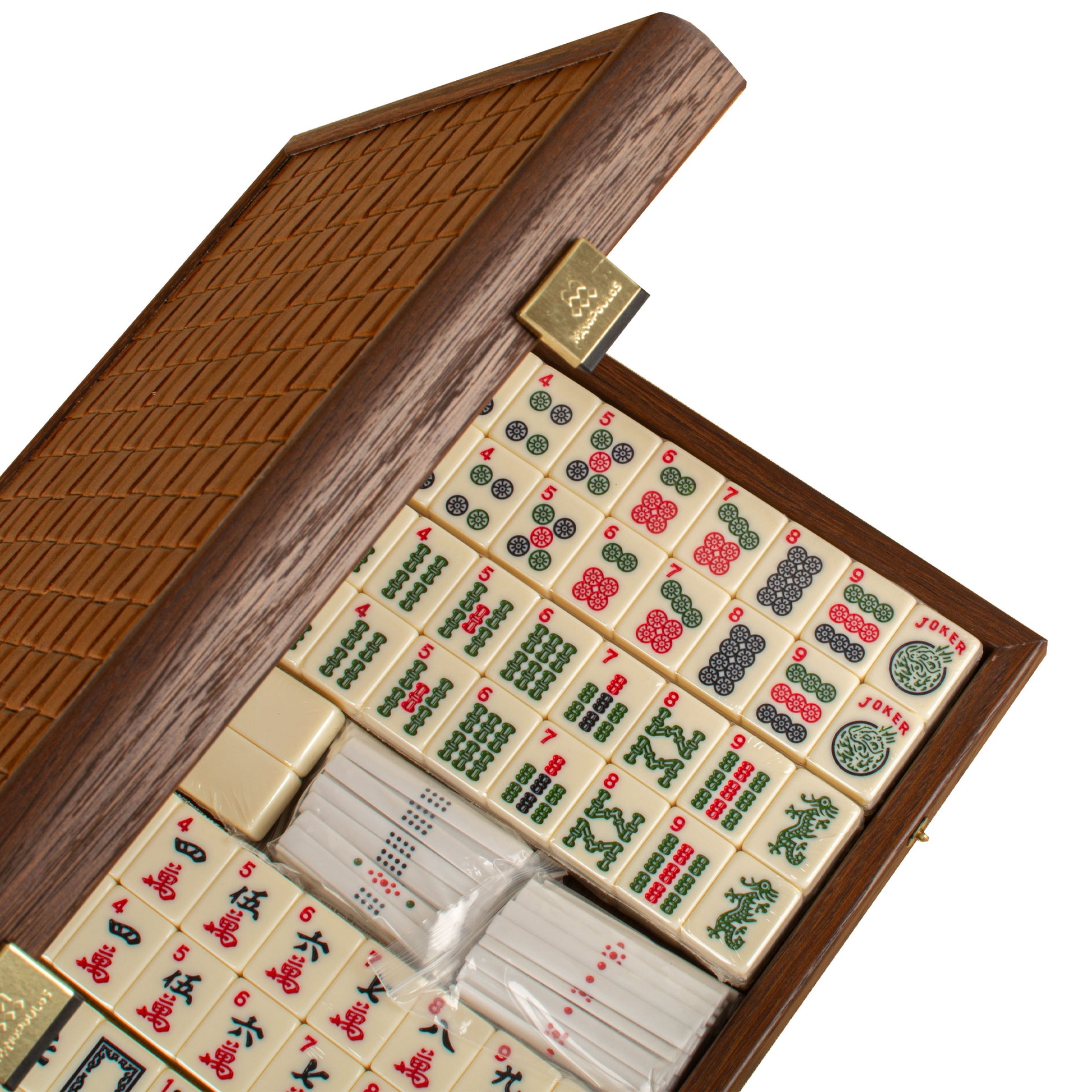 Premium Mahjong Tiles Set in Dark Brown Straw Wooden Case - Premium Dominoes from MANOPOULOS Chess & Backgammon - Just €126! Shop now at MANOPOULOS Chess & Backgammon
