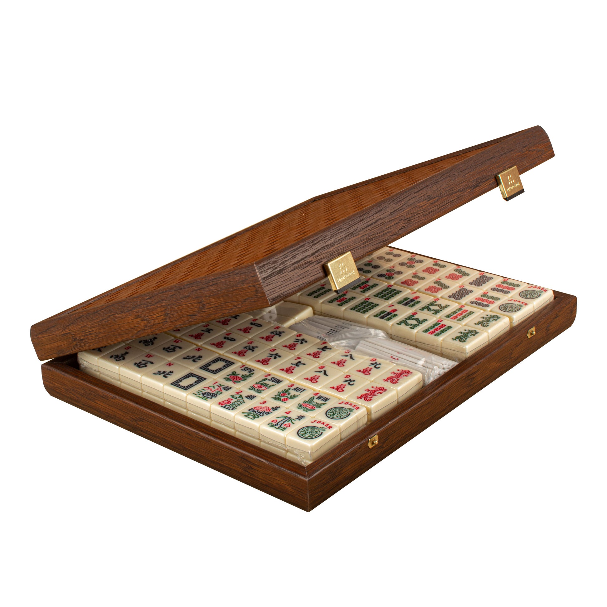 Premium Mahjong Tiles Set in Dark Brown Straw Wooden Case - Premium Dominoes from MANOPOULOS Chess & Backgammon - Just €126! Shop now at MANOPOULOS Chess & Backgammon