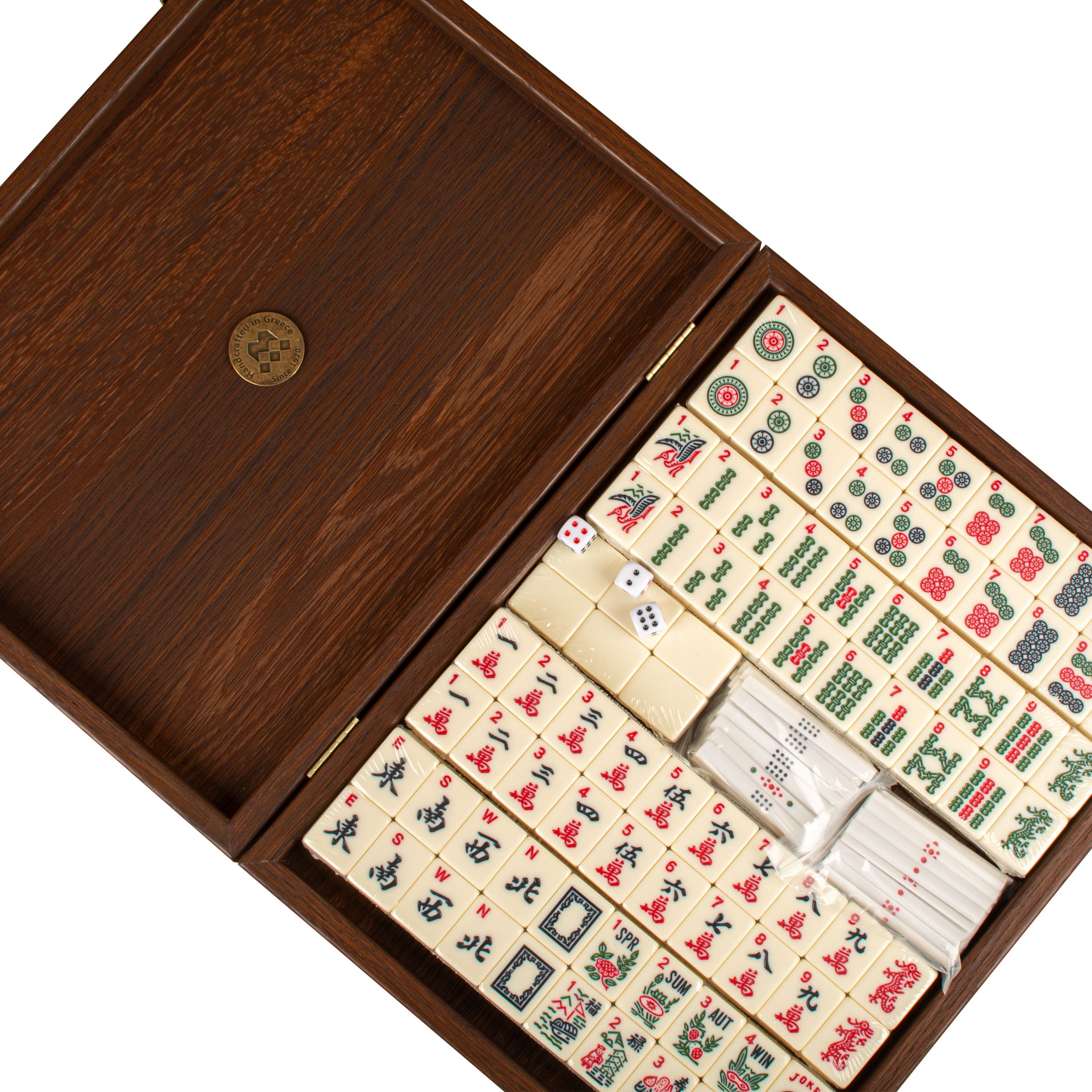 Premium Mahjong Tiles Set in Dark Brown Straw Wooden Case - Premium Dominoes from MANOPOULOS Chess & Backgammon - Just €126! Shop now at MANOPOULOS Chess & Backgammon