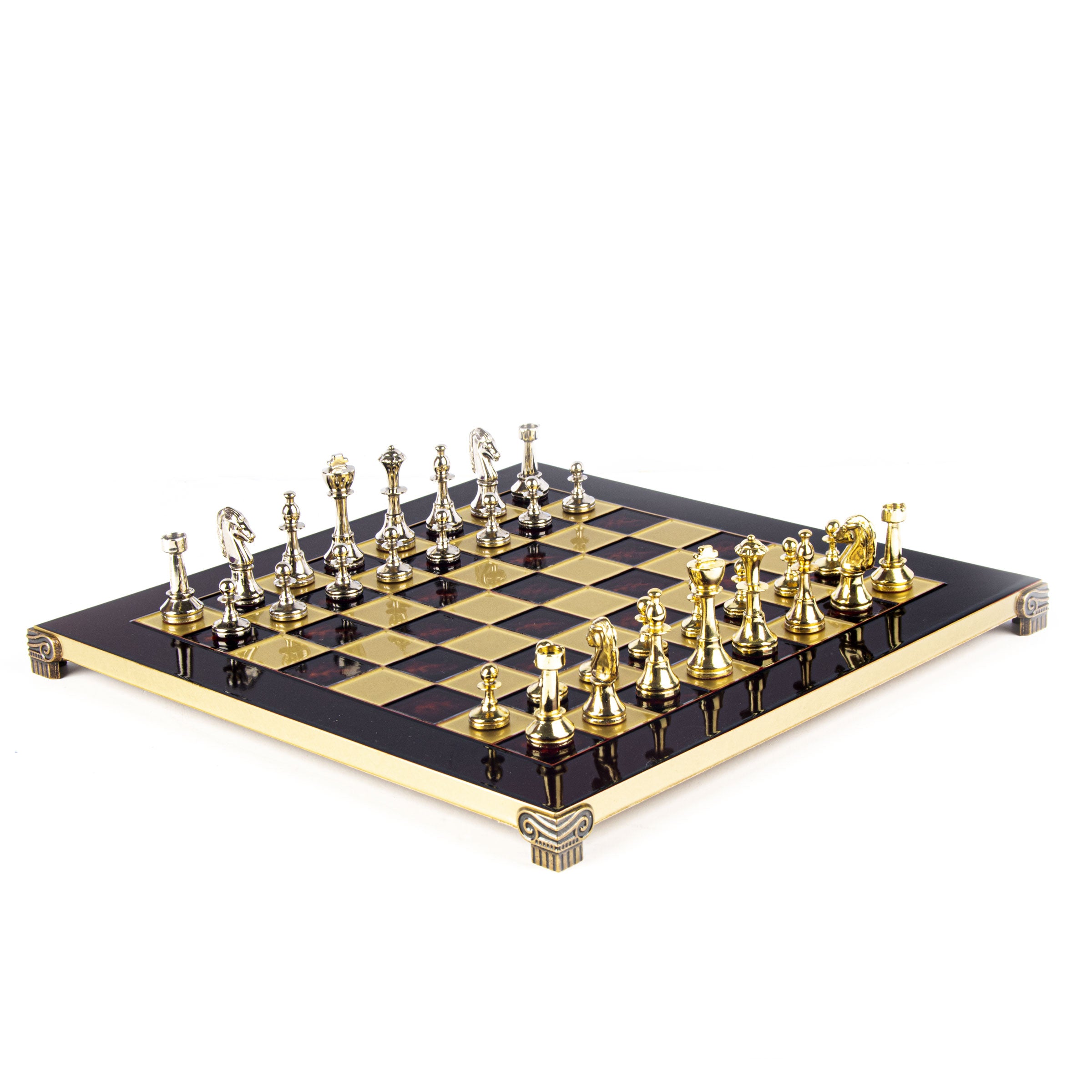 Handcrafted Classic Metal Staunton Chess Set with Gold and Silver Chessmen (Medium)
