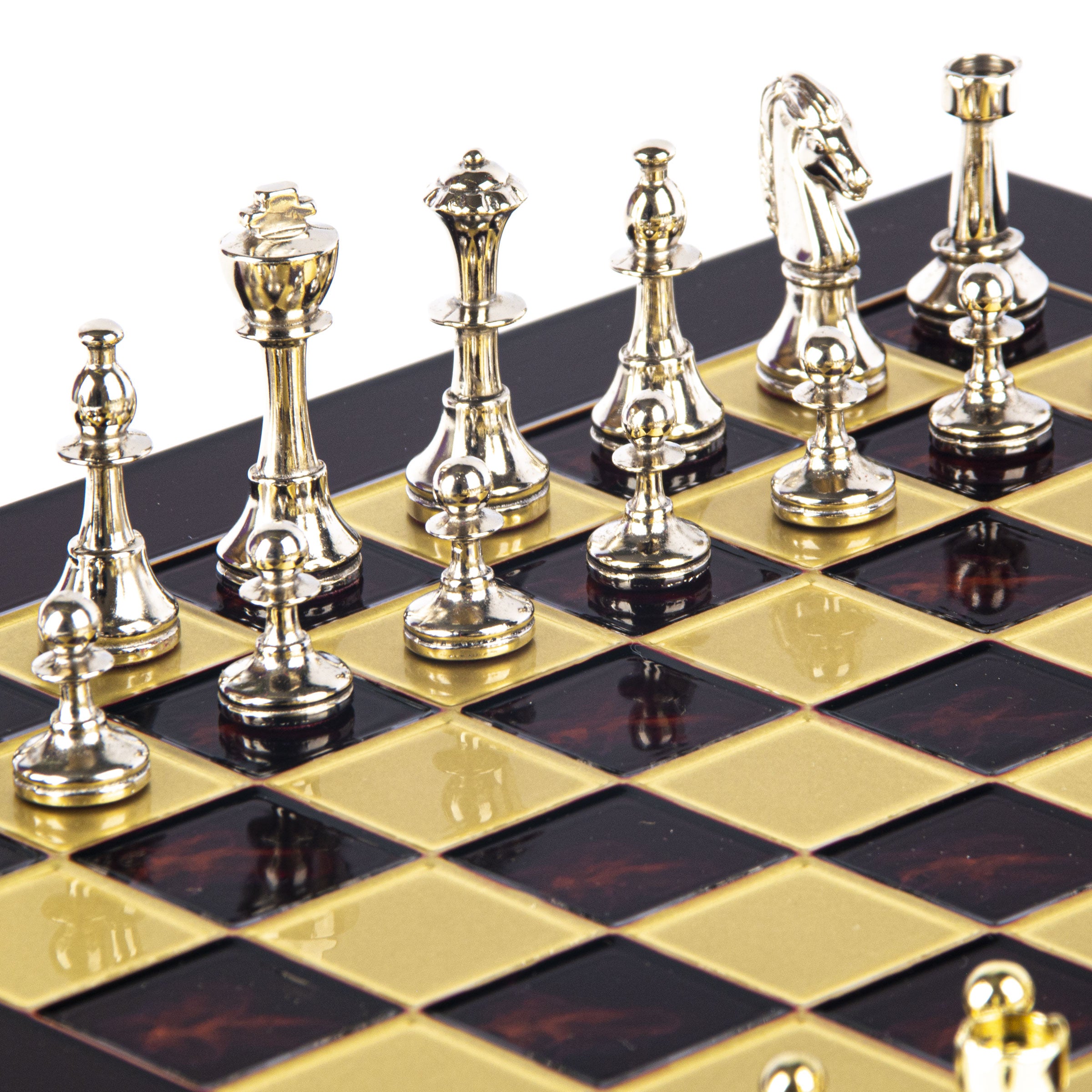 Handcrafted Chess Set, Brass and Pewter finish Chessmen with Black and ivory Pearl Elements (Large) - Premium Chess from MANOPOULOS Chess & Backgammon - Just €222.60! Shop now at MANOPOULOS Chess & Backgammon