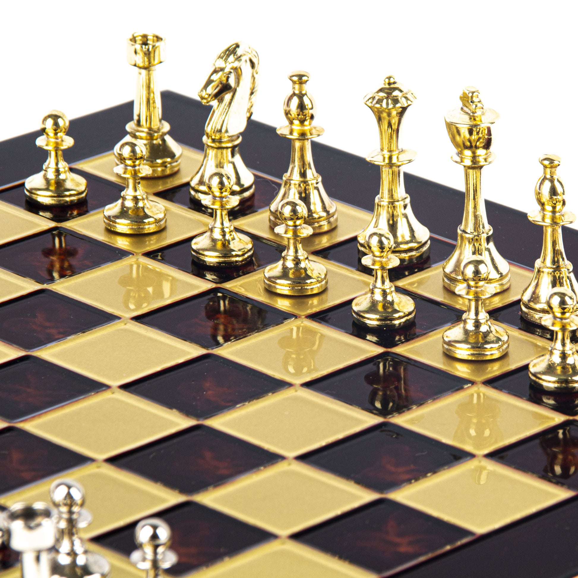 Handcrafted Chess Set, Brass and Pewter finish Chessmen with Black and ivory Pearl Elements (Large) - Premium Chess from MANOPOULOS Chess & Backgammon - Just €222.60! Shop now at MANOPOULOS Chess & Backgammon
