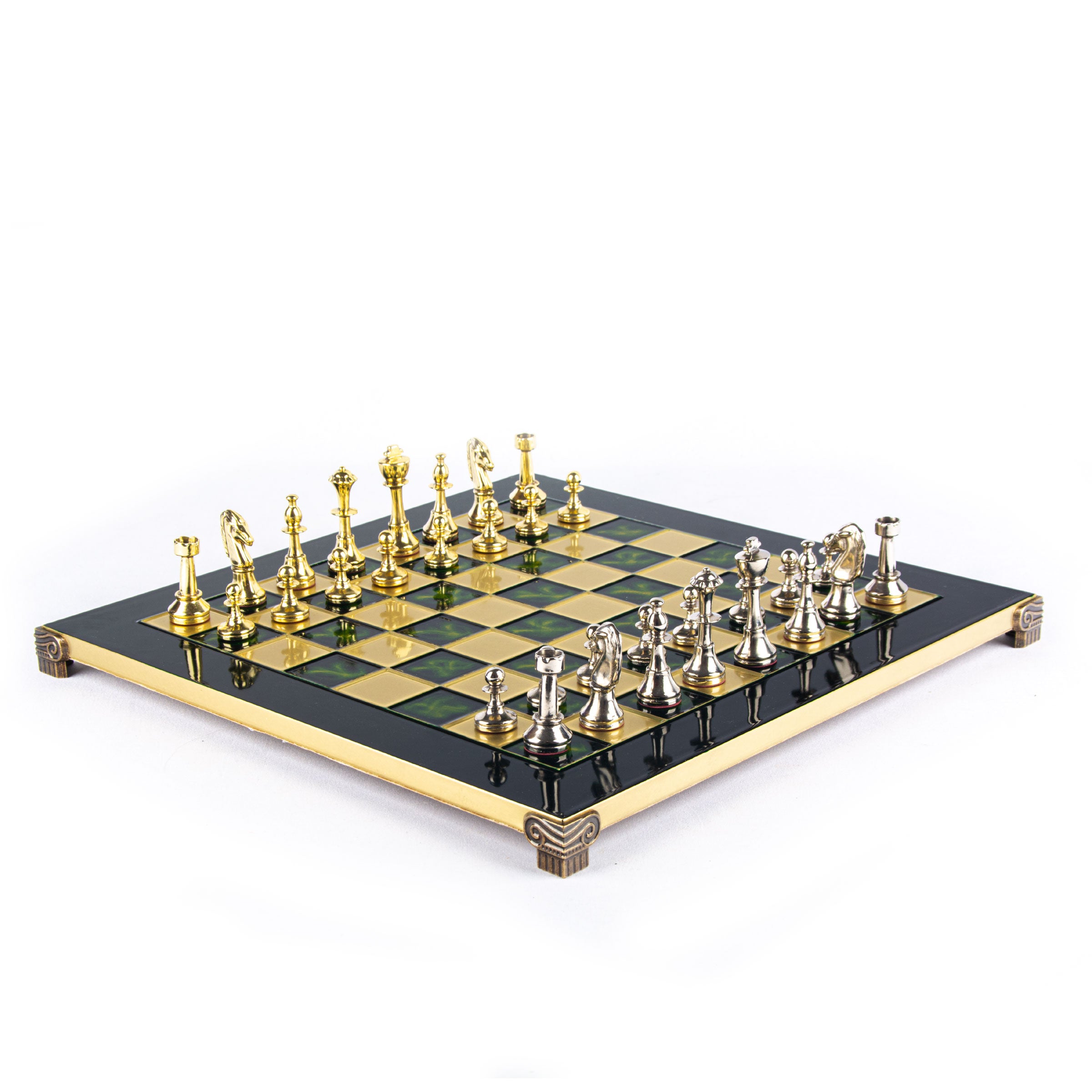 Handcrafted Chess Set, Brass and Pewter finish Chessmen with Black and ivory Pearl Elements (Large) - Premium Chess from MANOPOULOS Chess & Backgammon - Just €222.60! Shop now at MANOPOULOS Chess & Backgammon