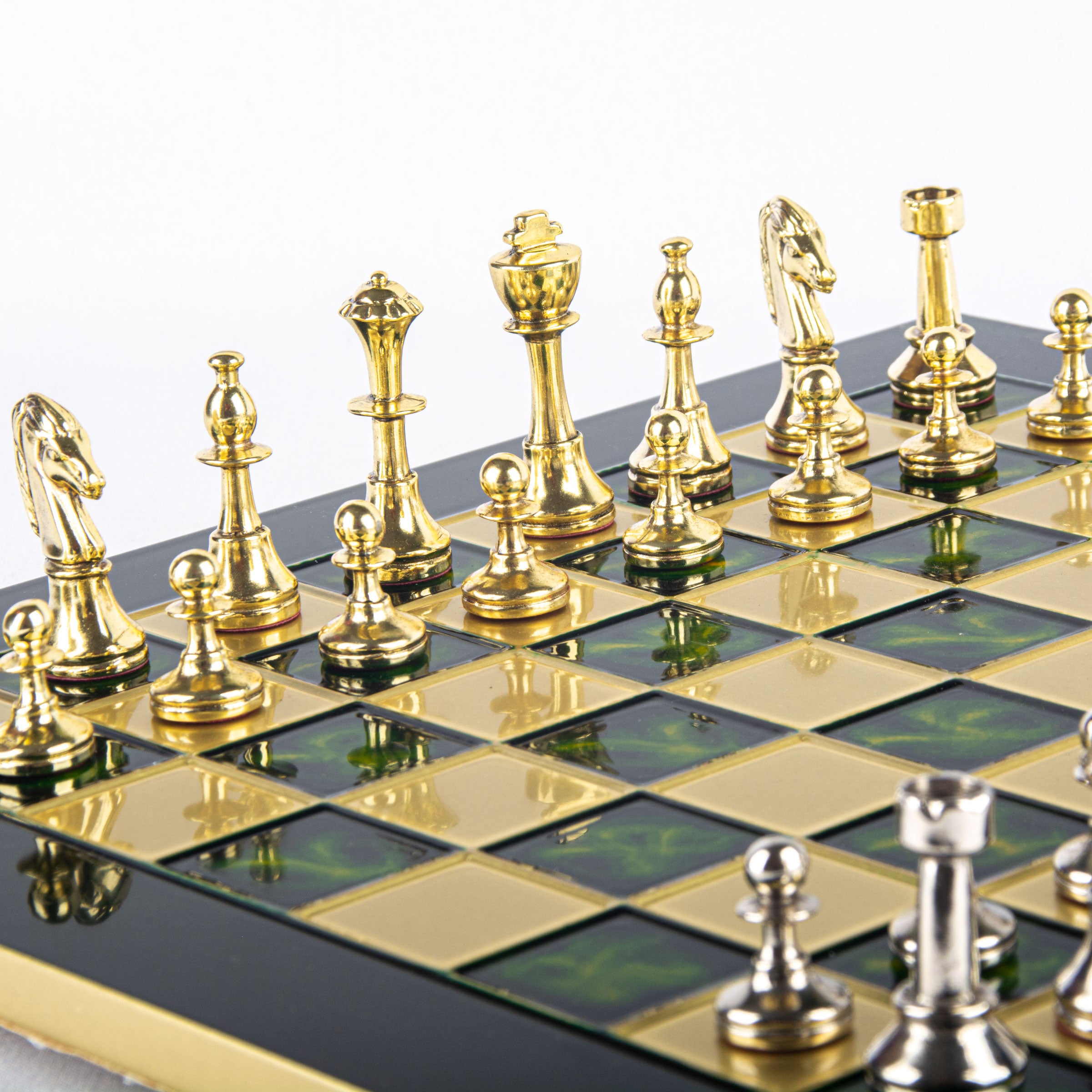Handcrafted Classic Metal Staunton Chess Set with Gold and Silver Chessmen (Medium) - Premium Chess from MANOPOULOS Chess & Backgammon - Just €222.60! Shop now at MANOPOULOS Chess & Backgammon