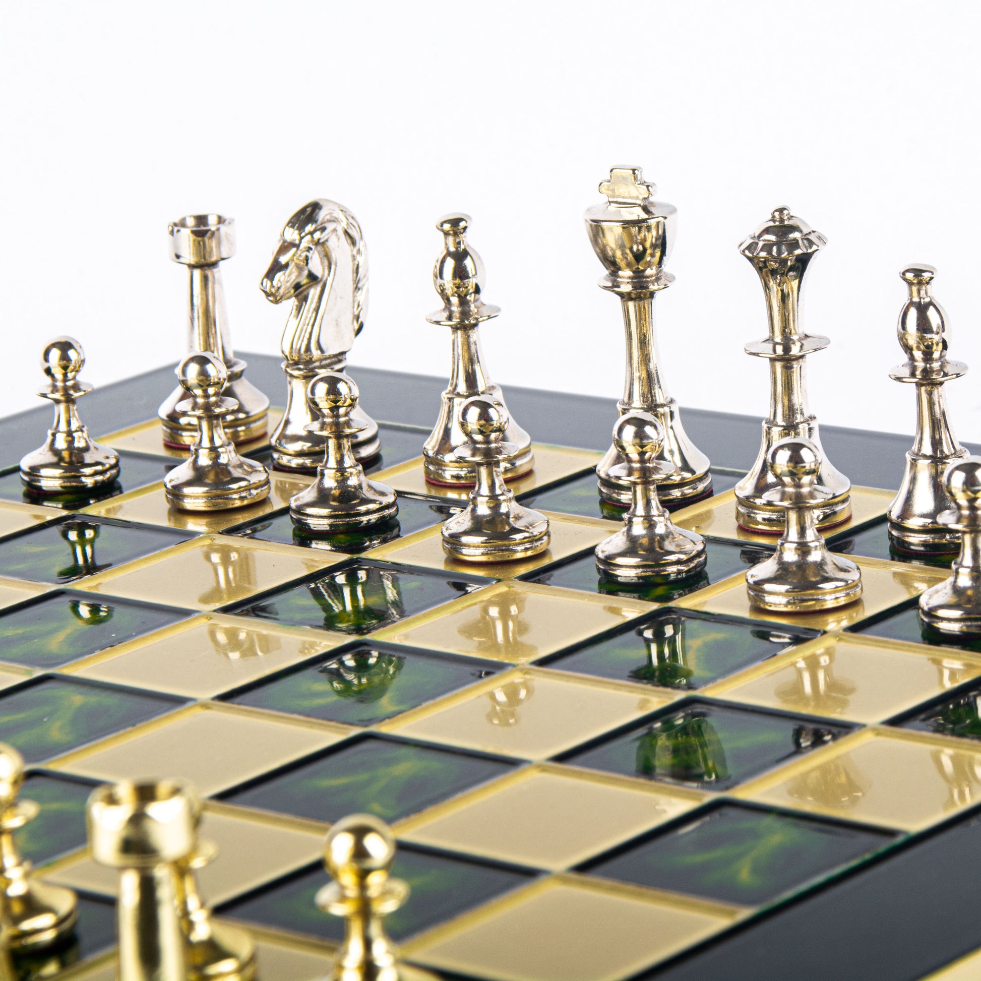 Handcrafted Classic Metal Staunton Chess Set with Gold and Silver Chessmen (Medium) - Premium Chess from MANOPOULOS Chess & Backgammon - Just €222! Shop now at MANOPOULOS Chess & Backgammon