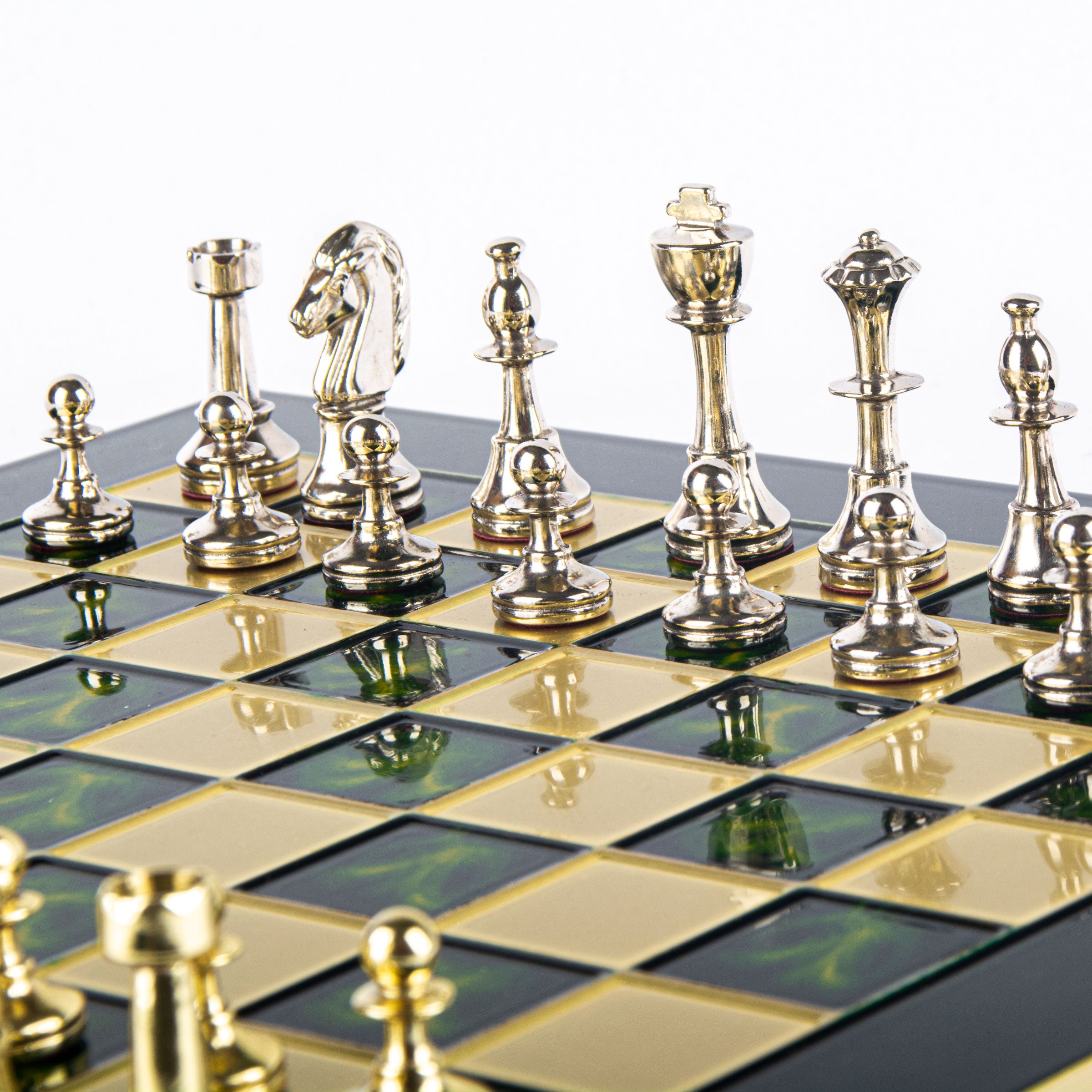 Handcrafted Classic Metal Staunton Chess Set with Gold and Silver Chessmen (Medium) - Premium Chess from MANOPOULOS Chess & Backgammon - Just €222! Shop now at MANOPOULOS Chess & Backgammon