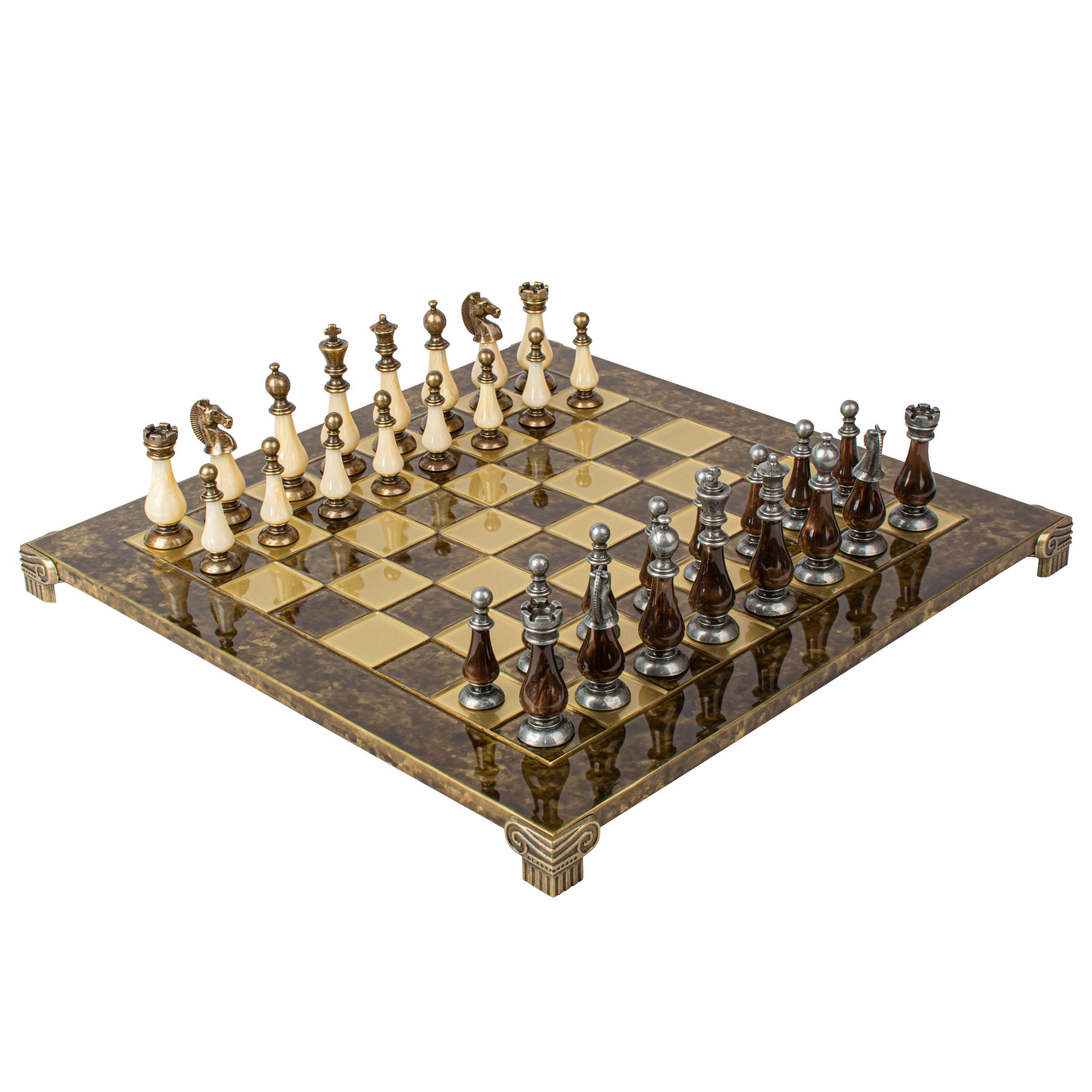 Handcrafted Classic Metal Staunton Chess Set with Pearl Elements,Brown & Ivory (Large) - Premium Chess from MANOPOULOS Chess & Backgammon - Just €417! Shop now at MANOPOULOS Chess & Backgammon