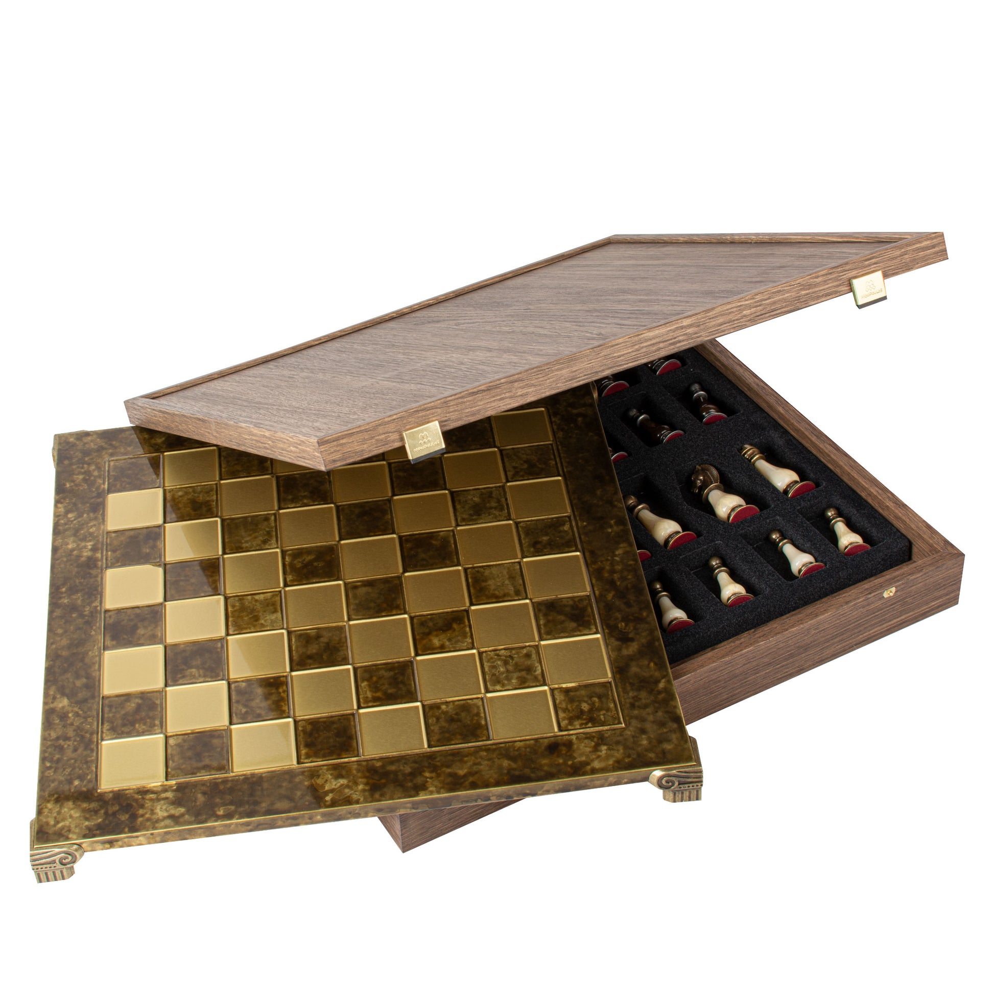 Handcrafted Classic Metal Staunton Chess Set with Pearl Elements,Brown & Ivory (Large) - Premium Chess from MANOPOULOS Chess & Backgammon - Just €417! Shop now at MANOPOULOS Chess & Backgammon