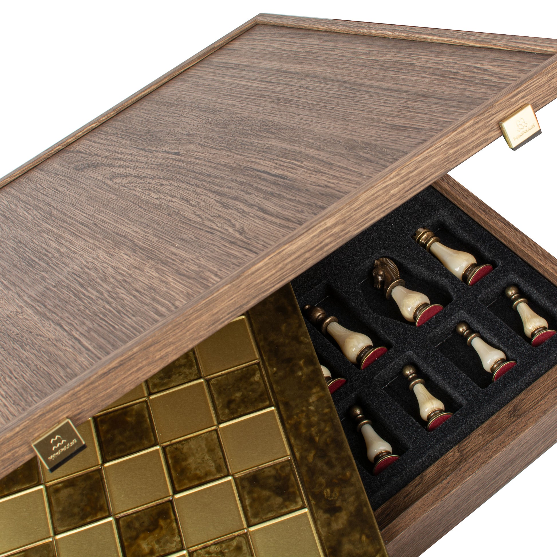 Handcrafted Classic Metal Staunton Chess Set with Pearl Elements,Brown & Ivory (Large) - Premium Chess from MANOPOULOS Chess & Backgammon - Just €417! Shop now at MANOPOULOS Chess & Backgammon