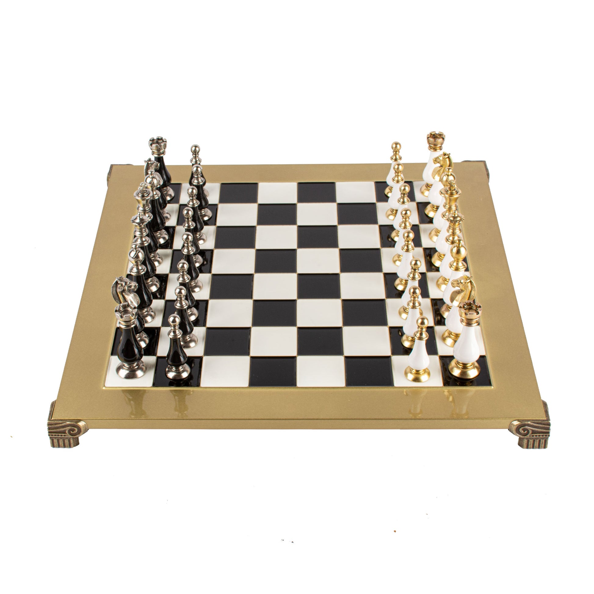 Handcrafted Chess Set, Brass and Pewter finish Chessmen with Black and ivory Pearl Elements (Large) - Premium Chess from MANOPOULOS Chess & Backgammon - Just €210! Shop now at MANOPOULOS Chess & Backgammon