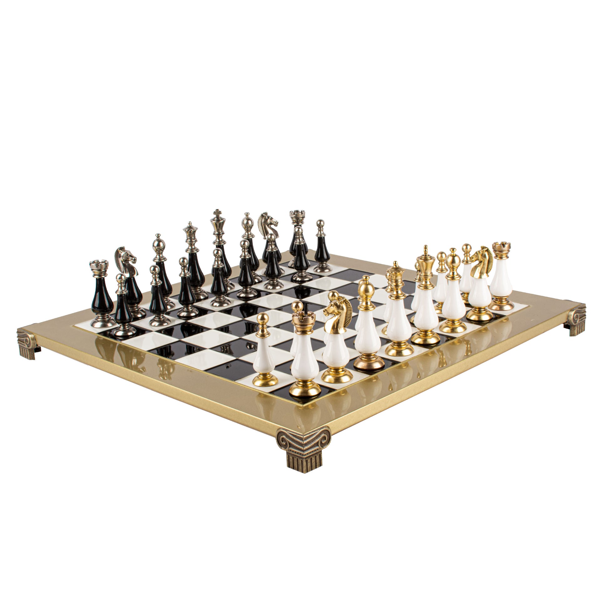 Handcrafted Chess Set, Brass and Pewter finish Chessmen with Black and ivory Pearl Elements (Large) - Premium Chess from MANOPOULOS Chess & Backgammon - Just €210! Shop now at MANOPOULOS Chess & Backgammon