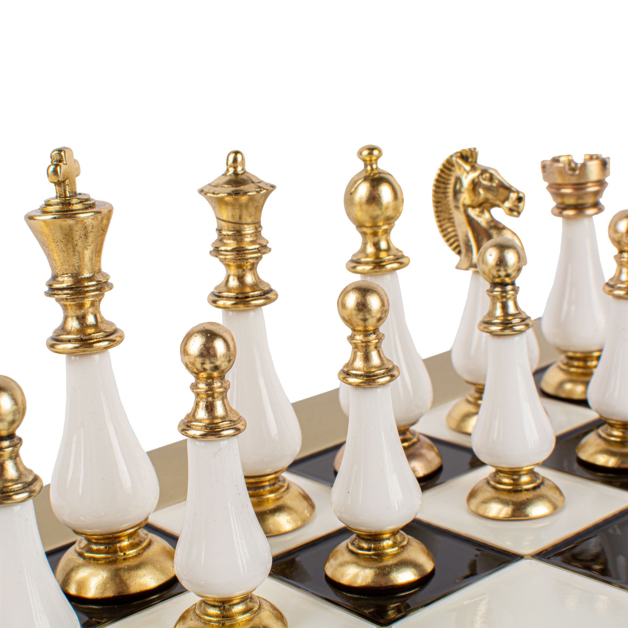 Handcrafted Chess Set, Brass and Pewter finish Chessmen with Black and ivory Pearl Elements (Large) - Premium Chess from MANOPOULOS Chess & Backgammon - Just €210! Shop now at MANOPOULOS Chess & Backgammon