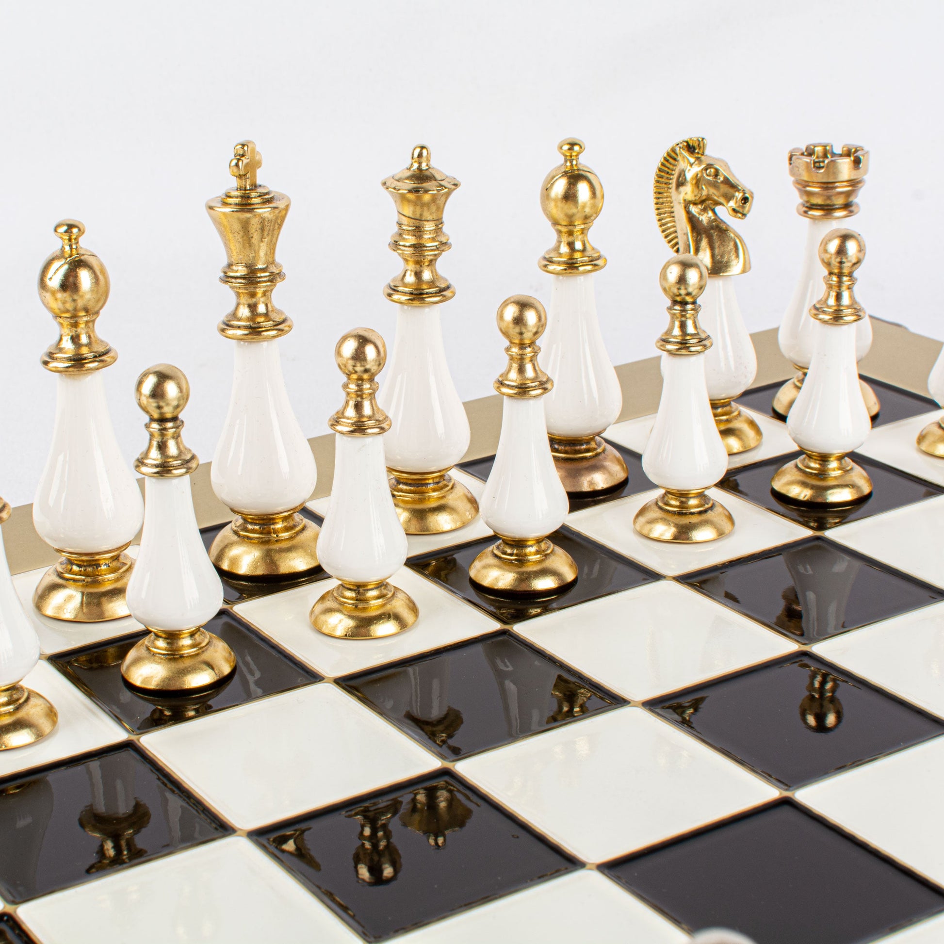 Handcrafted Chess Set, Brass and Pewter finish Chessmen with Black and ivory Pearl Elements (Large) - Premium Chess from MANOPOULOS Chess & Backgammon - Just €210! Shop now at MANOPOULOS Chess & Backgammon