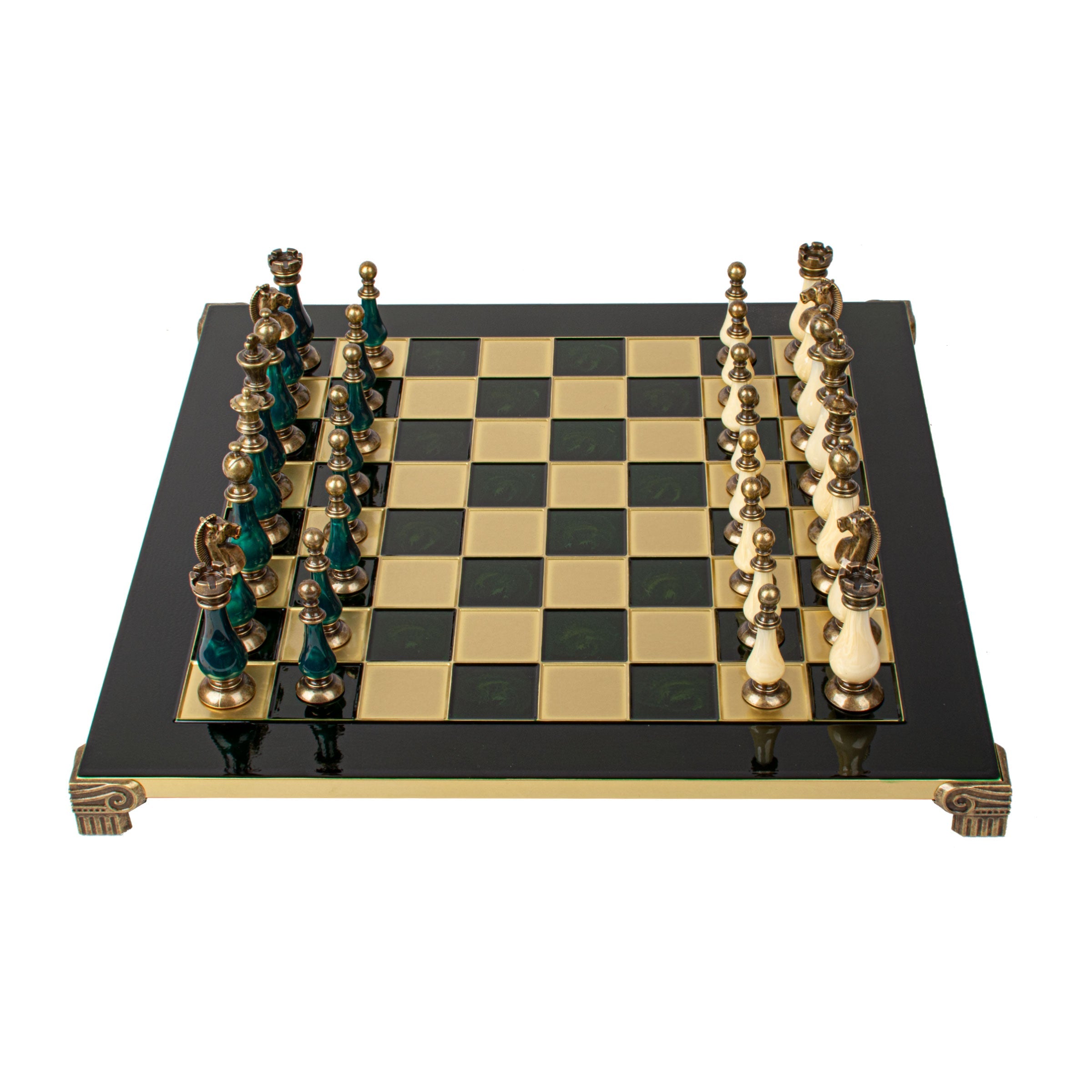 Handcrafted Chess Set, Brass and Pewter finish Chessmen with Green and ivory Pearl Elements (Large) (Copy) - Premium Chess from MANOPOULOS Chess & Backgammon - Just €417! Shop now at MANOPOULOS Chess & Backgammon